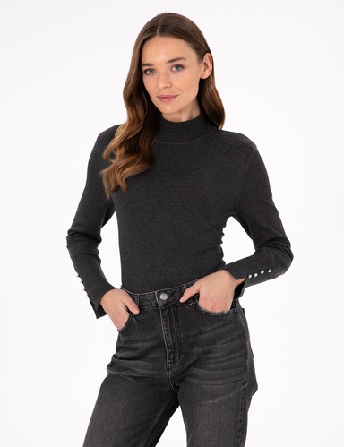 Antrasit Slim Fit Yarım Balıkçı Basic Kazak