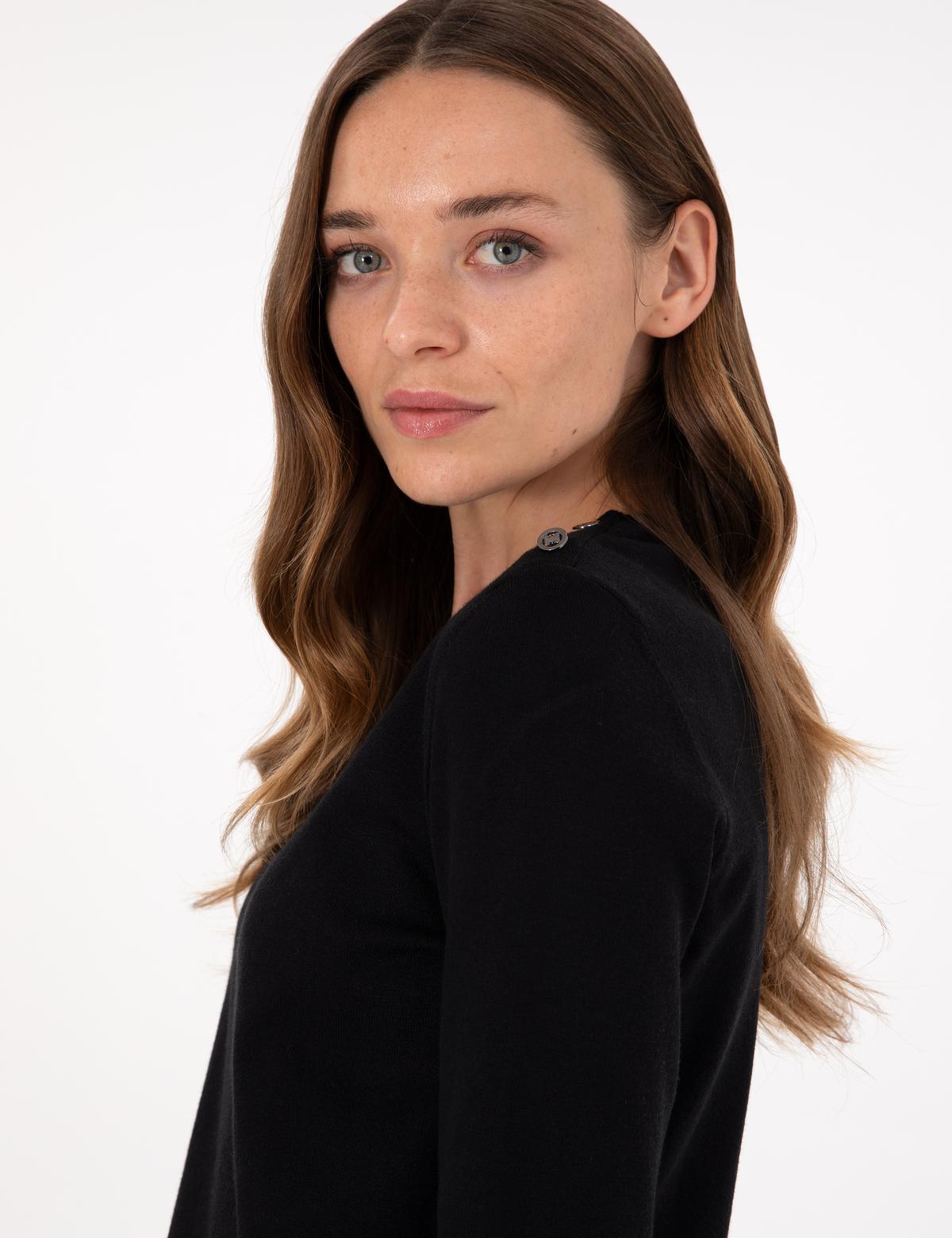 Siyah Ex. Slim Fit V Yaka Basic Kazak - 50290577012