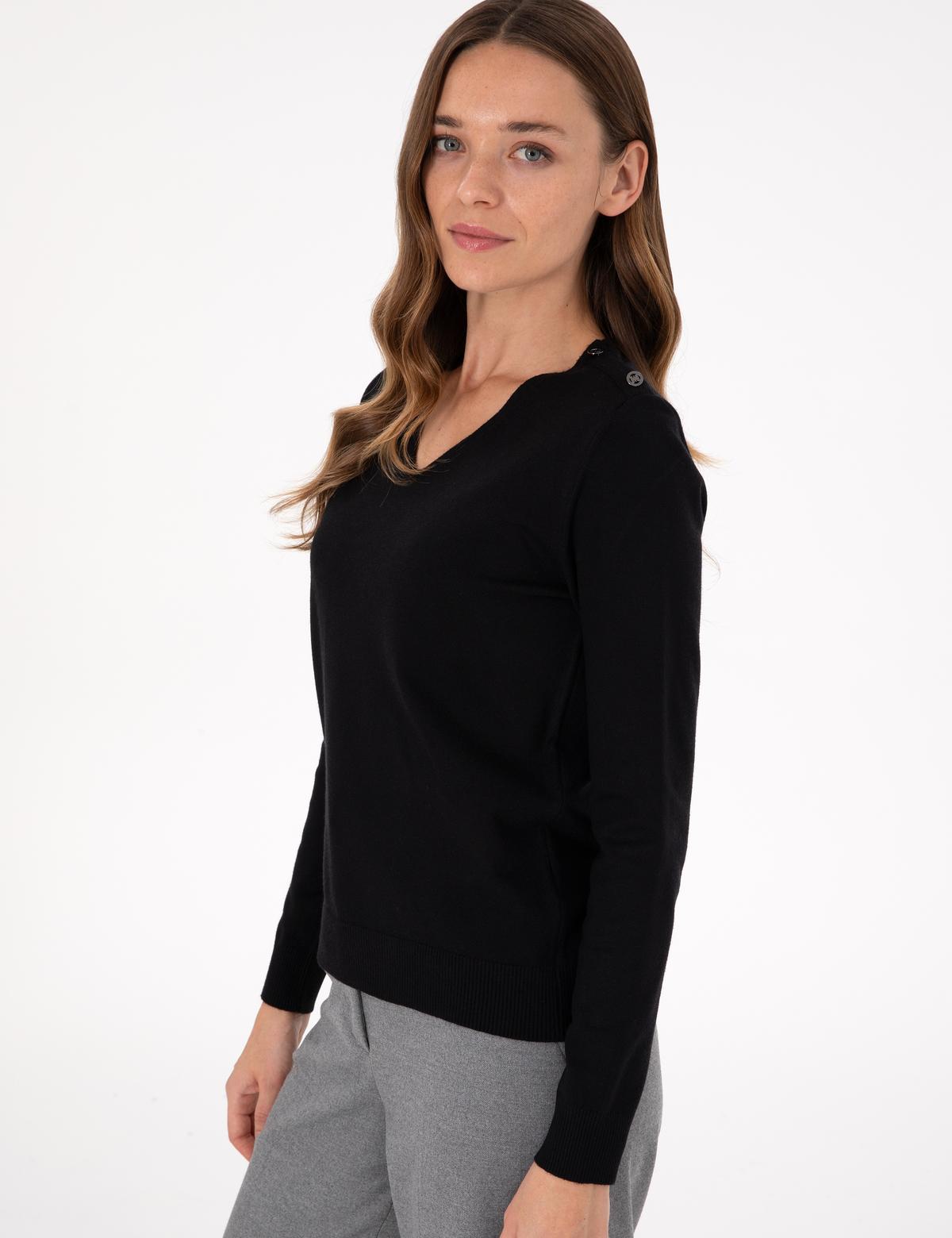 Siyah Ex. Slim Fit V Yaka Basic Kazak - 50290577012