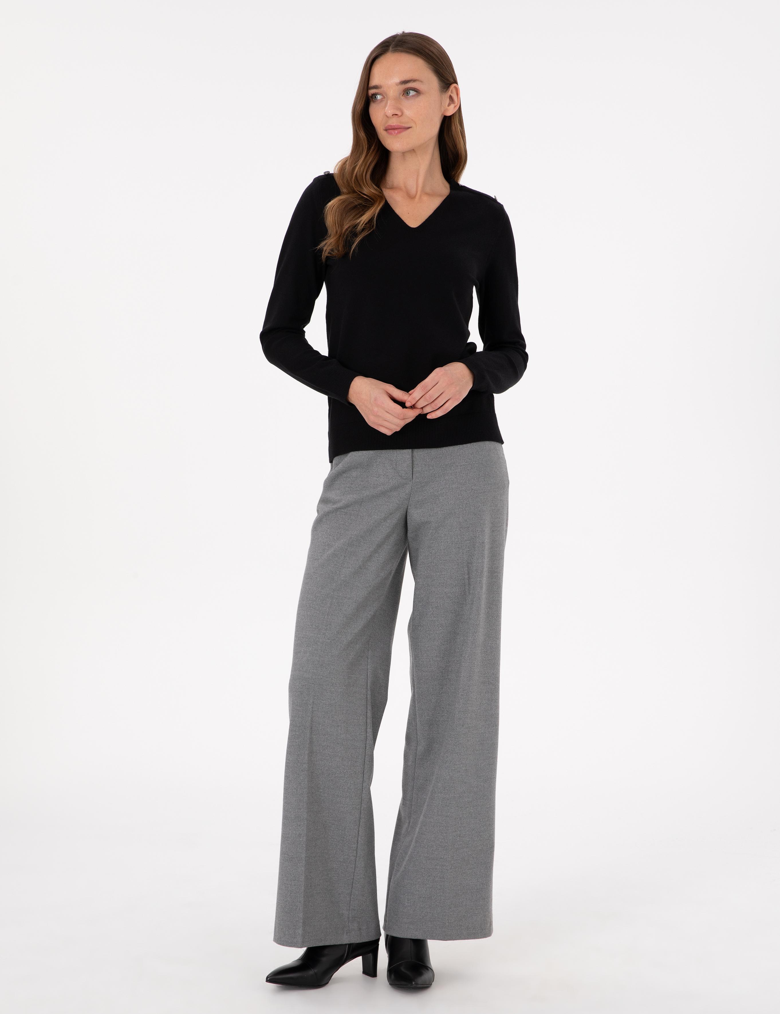 Siyah Ex. Slim Fit V Yaka Basic Kazak