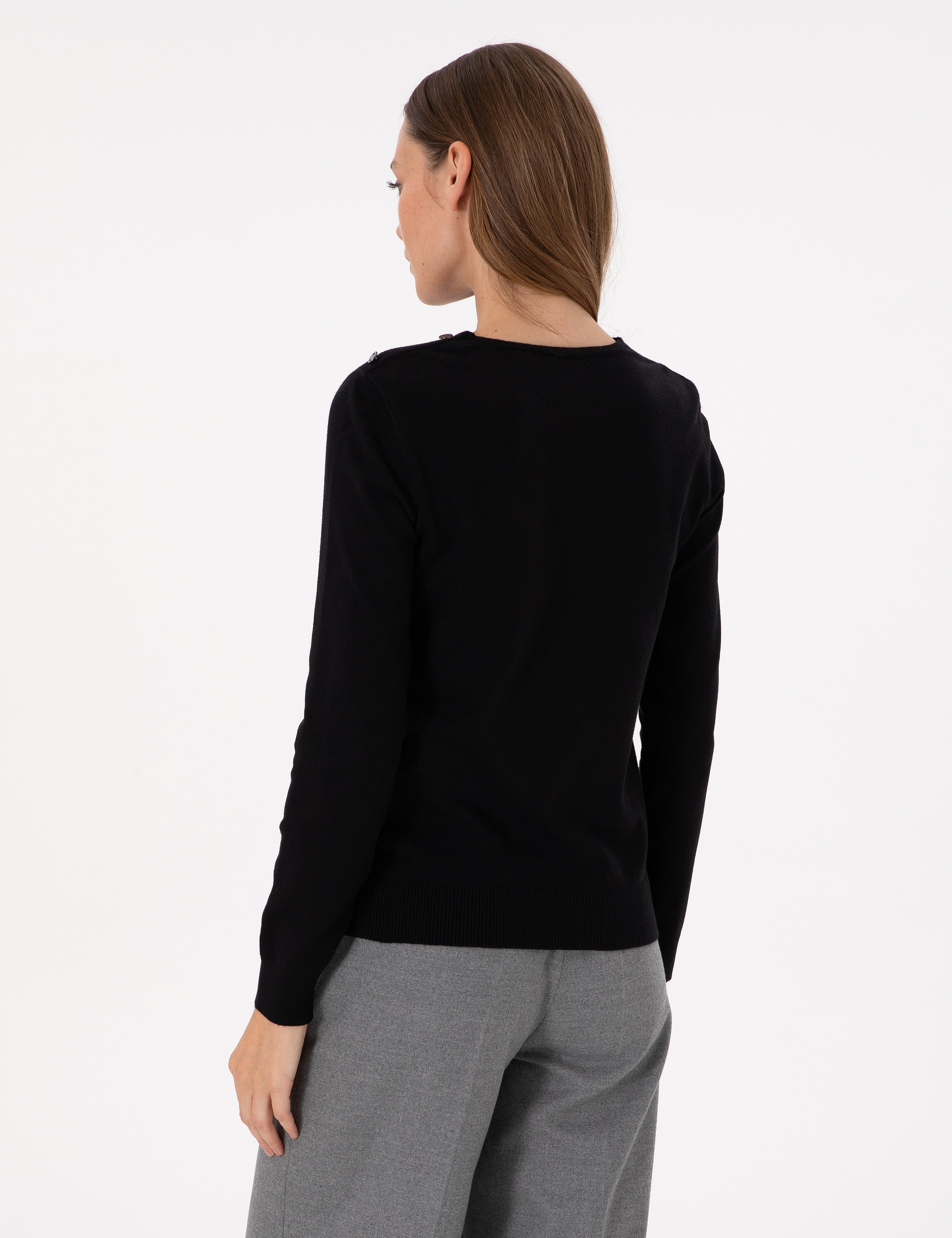 Siyah Extra Slim Fit V Yaka Basic Kazak - Image 5