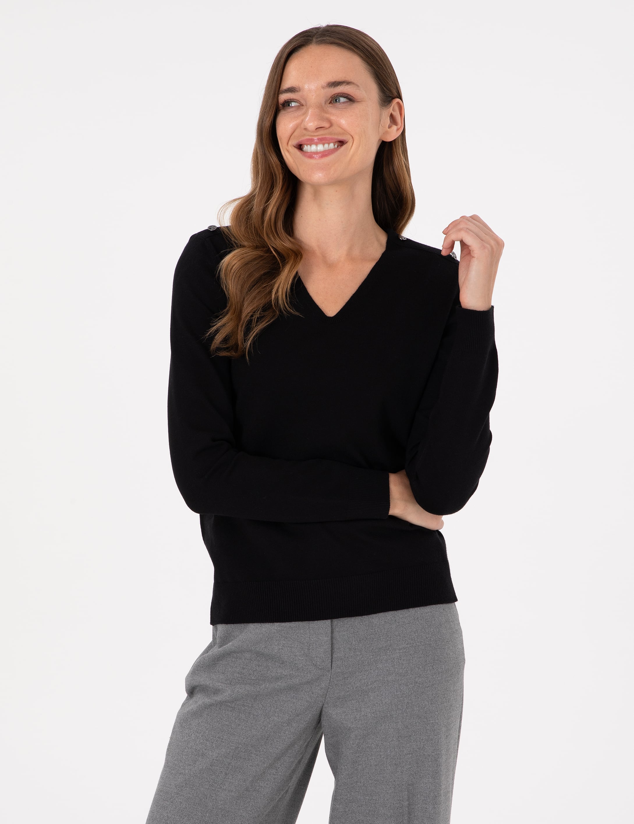 Siyah Extra Slim Fit V Yaka Basic Kazak