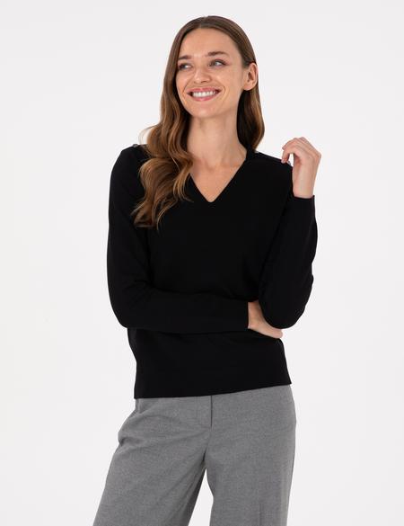 Siyah Ex. Slim Fit V Yaka Basic Kazak - 50290577012