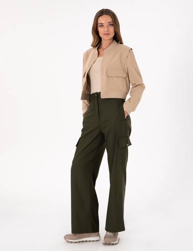 Haki Flare Fit Kumaş Pantolon