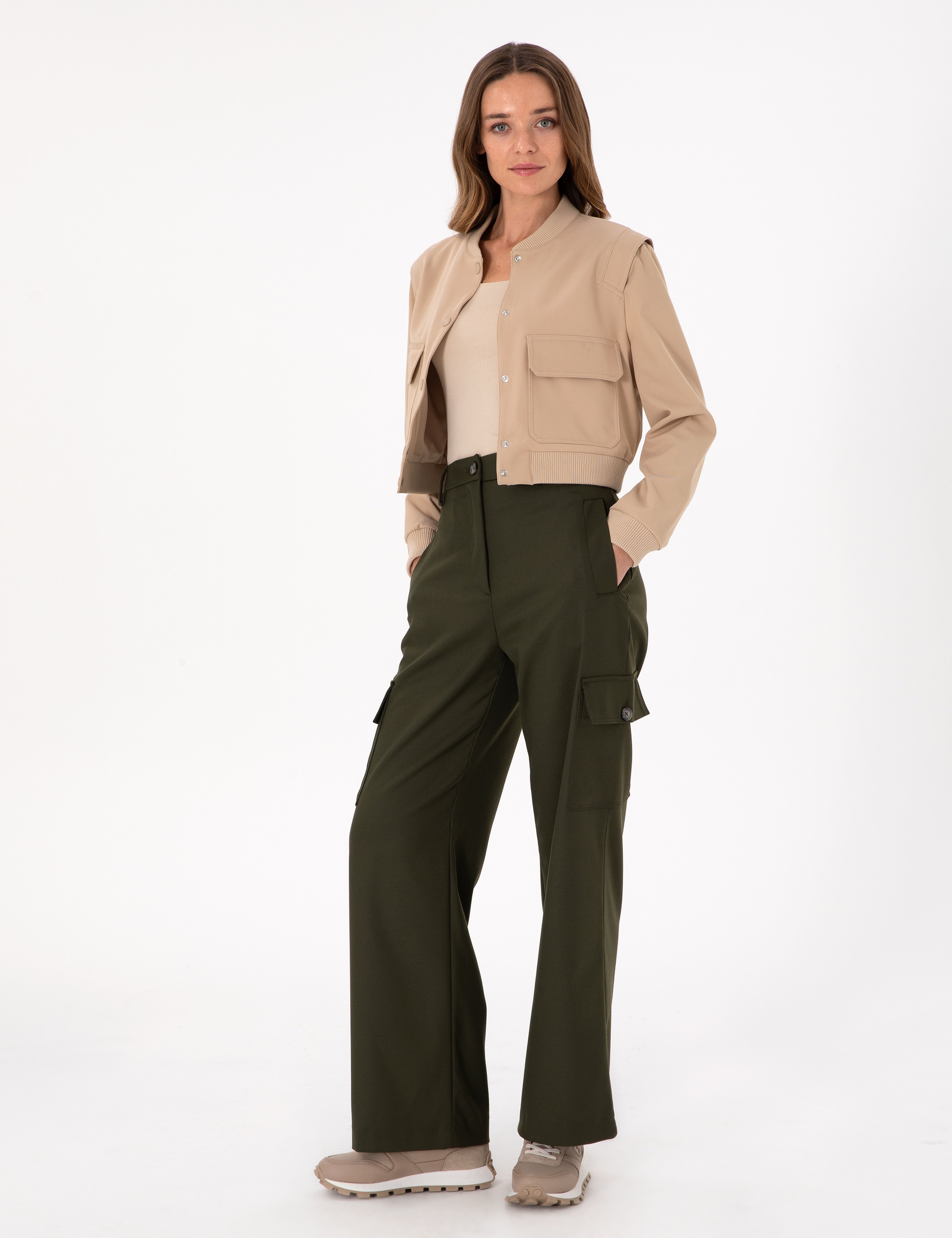 Haki Flare Fit Kumaş Pantolon - Image 3