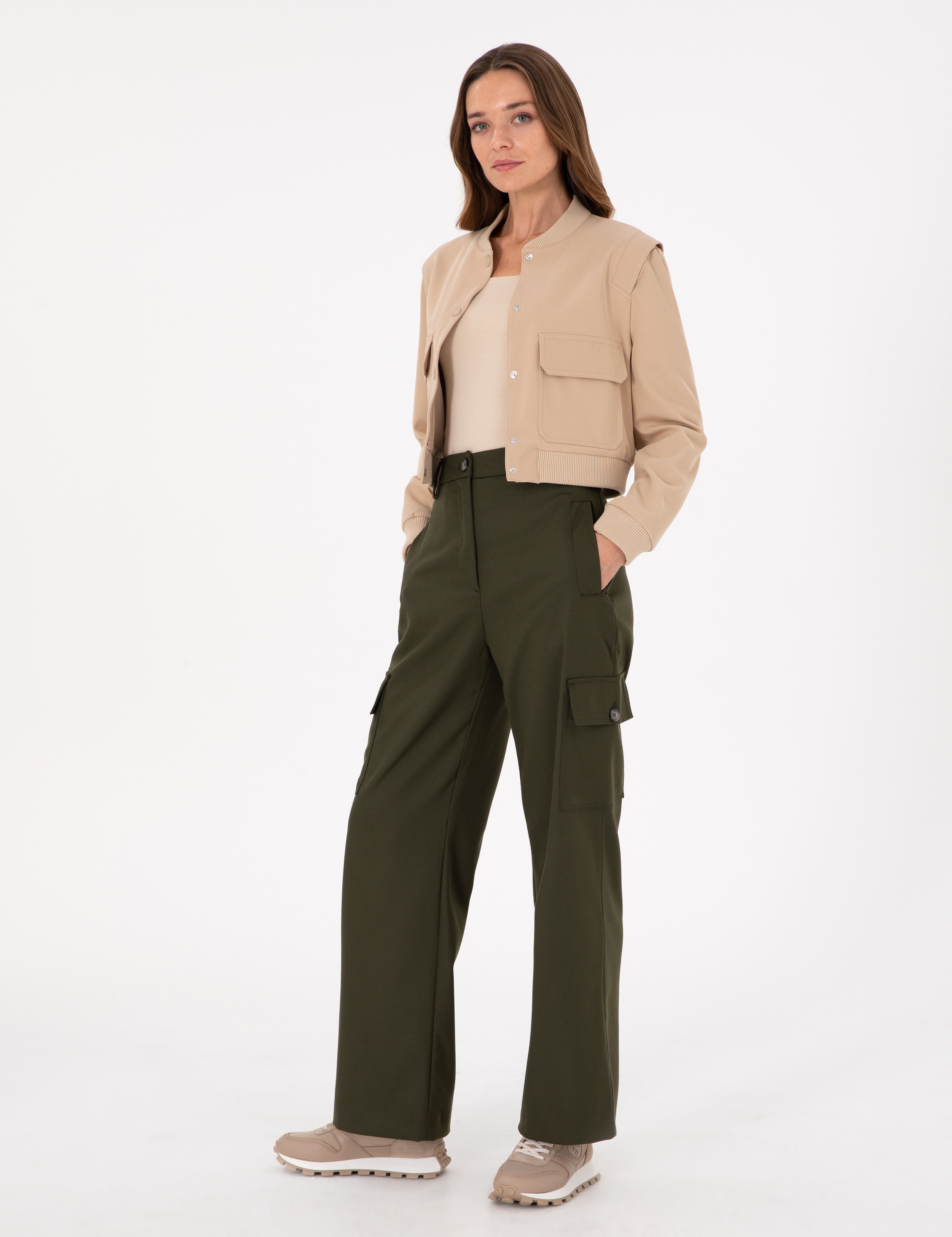 Haki Flare Fit Kumaş Pantolon - Image 1