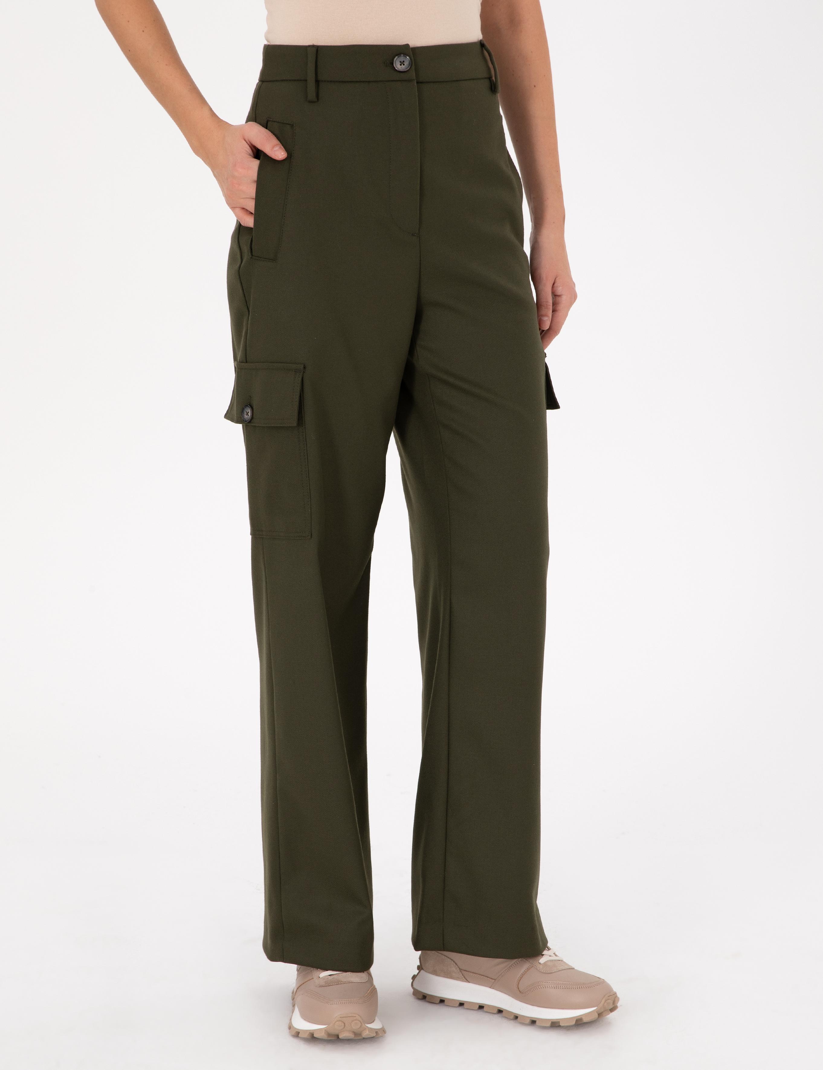 Haki Flare Fit Kumaş Pantolon