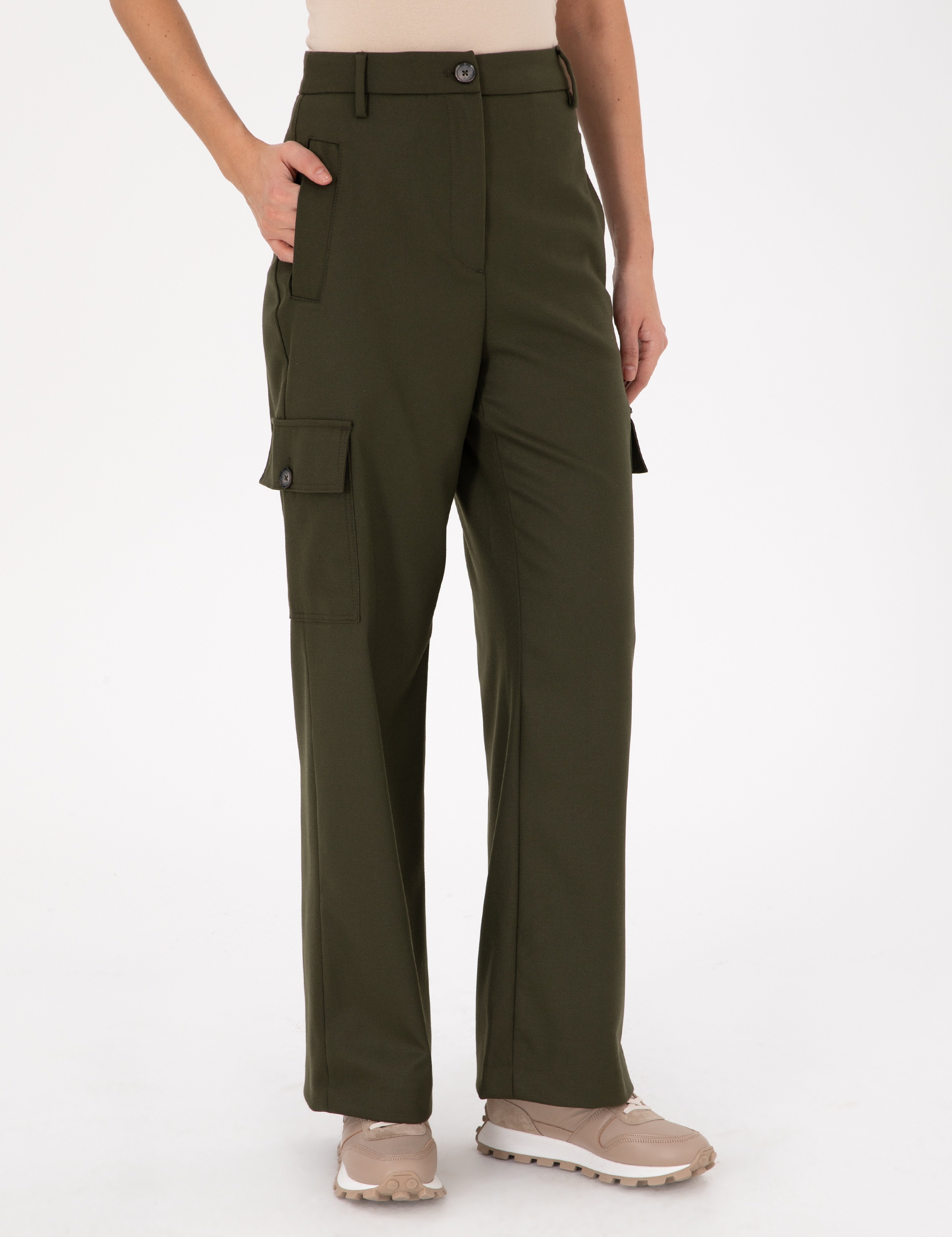Haki Flare Fit Kumaş Pantolon - Image 2