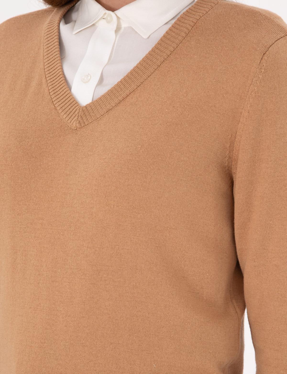 Camel Slim Fit V Yaka Basic Kazak - 50300803006