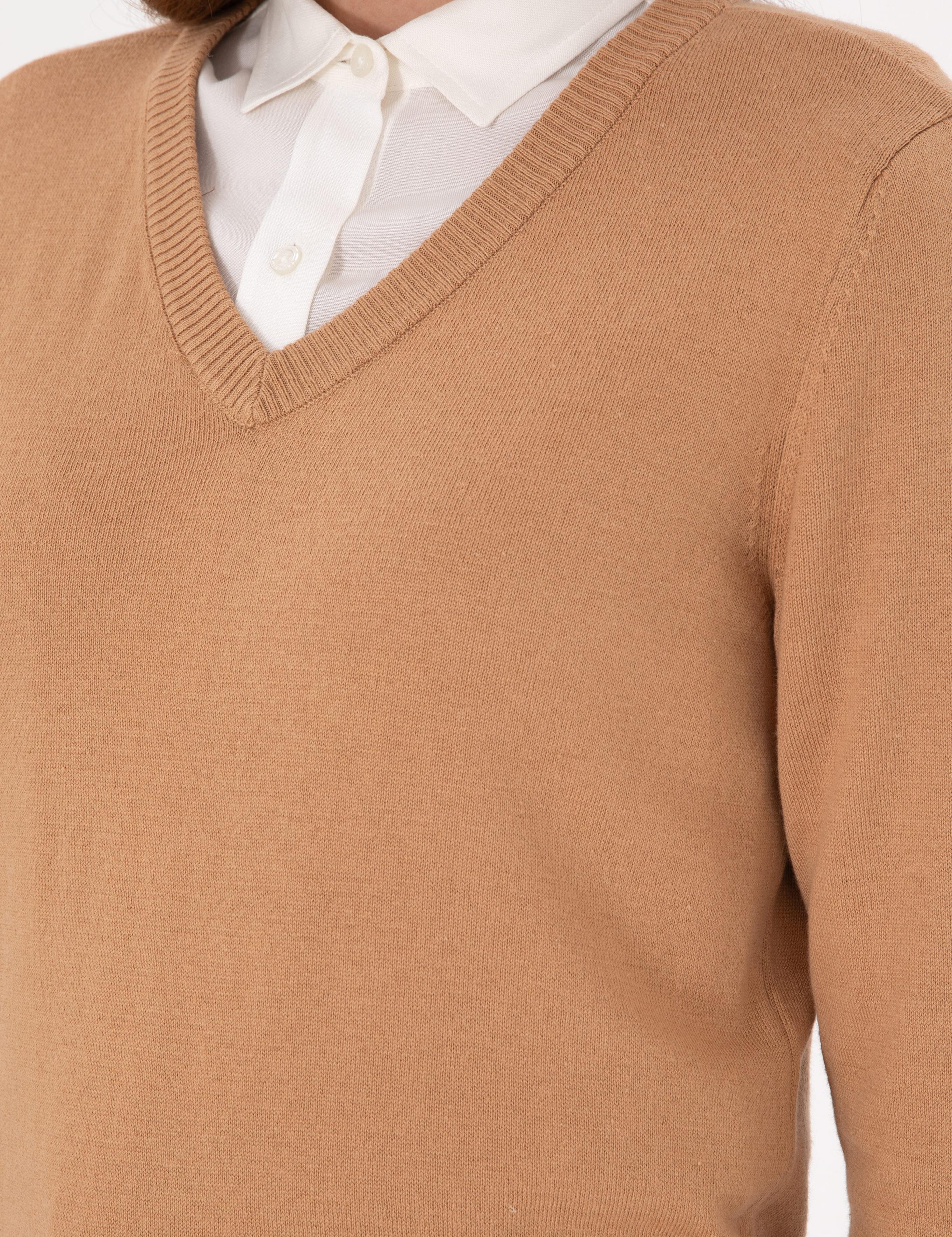 Camel Slim Fit V Yaka Basic Kazak