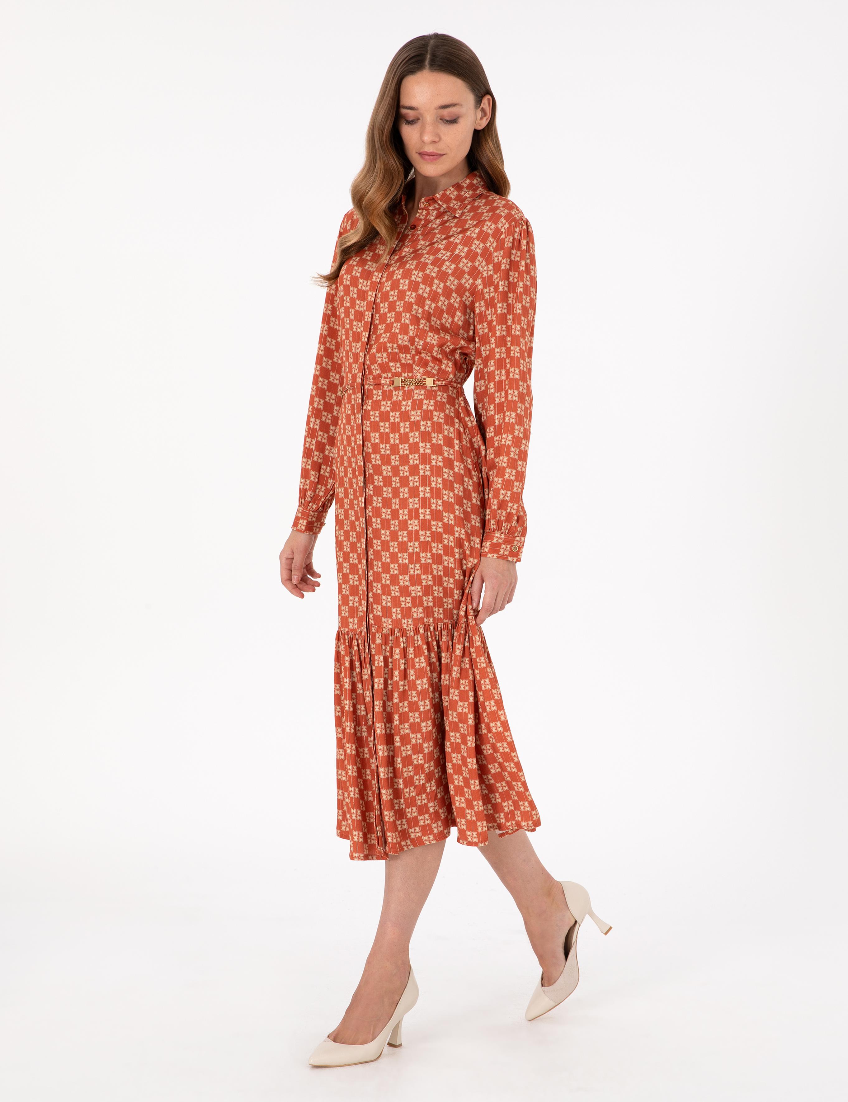 Kiremit Comfort Fit Dokuma Elbise