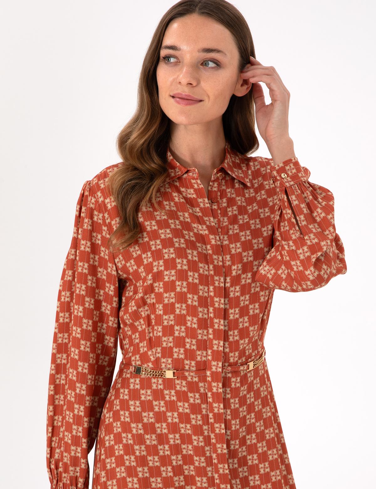 Kiremit Comfort Fit Dokuma Elbise - 50280076001