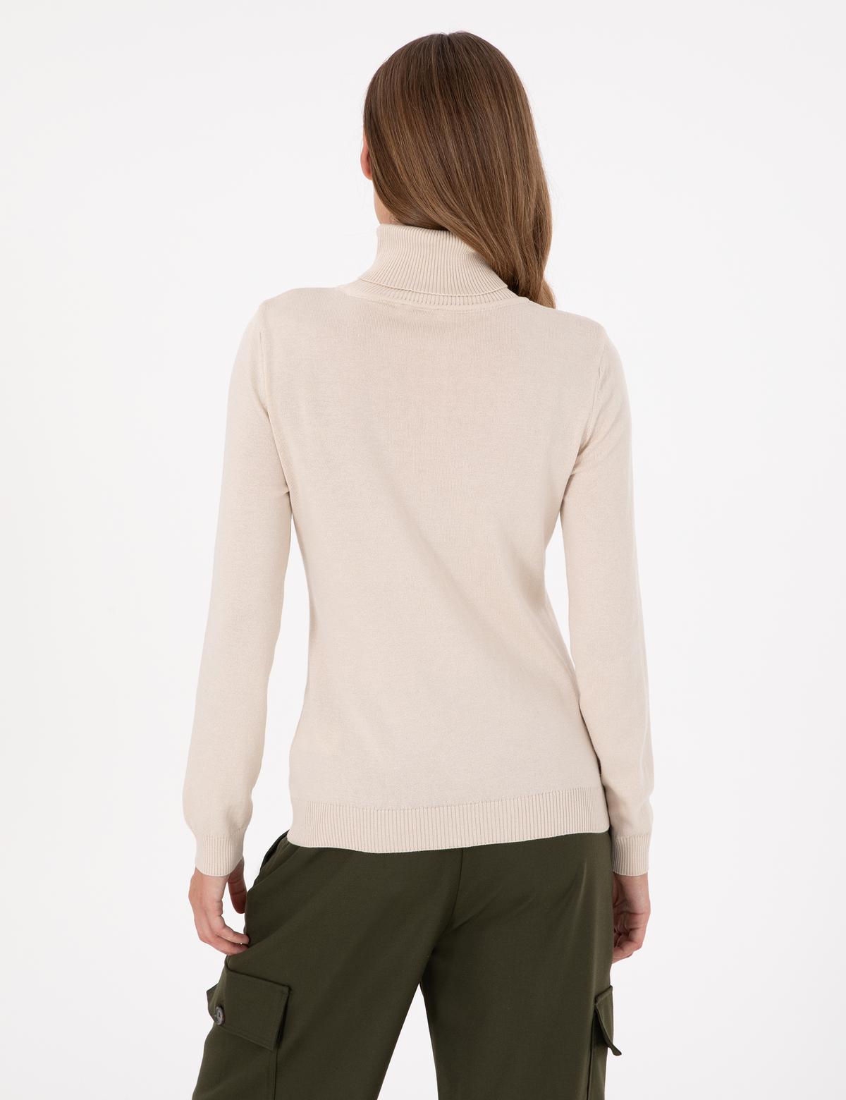 Bej Slim Fit Balıkçı Yaka Basic Kazak - 50300786010