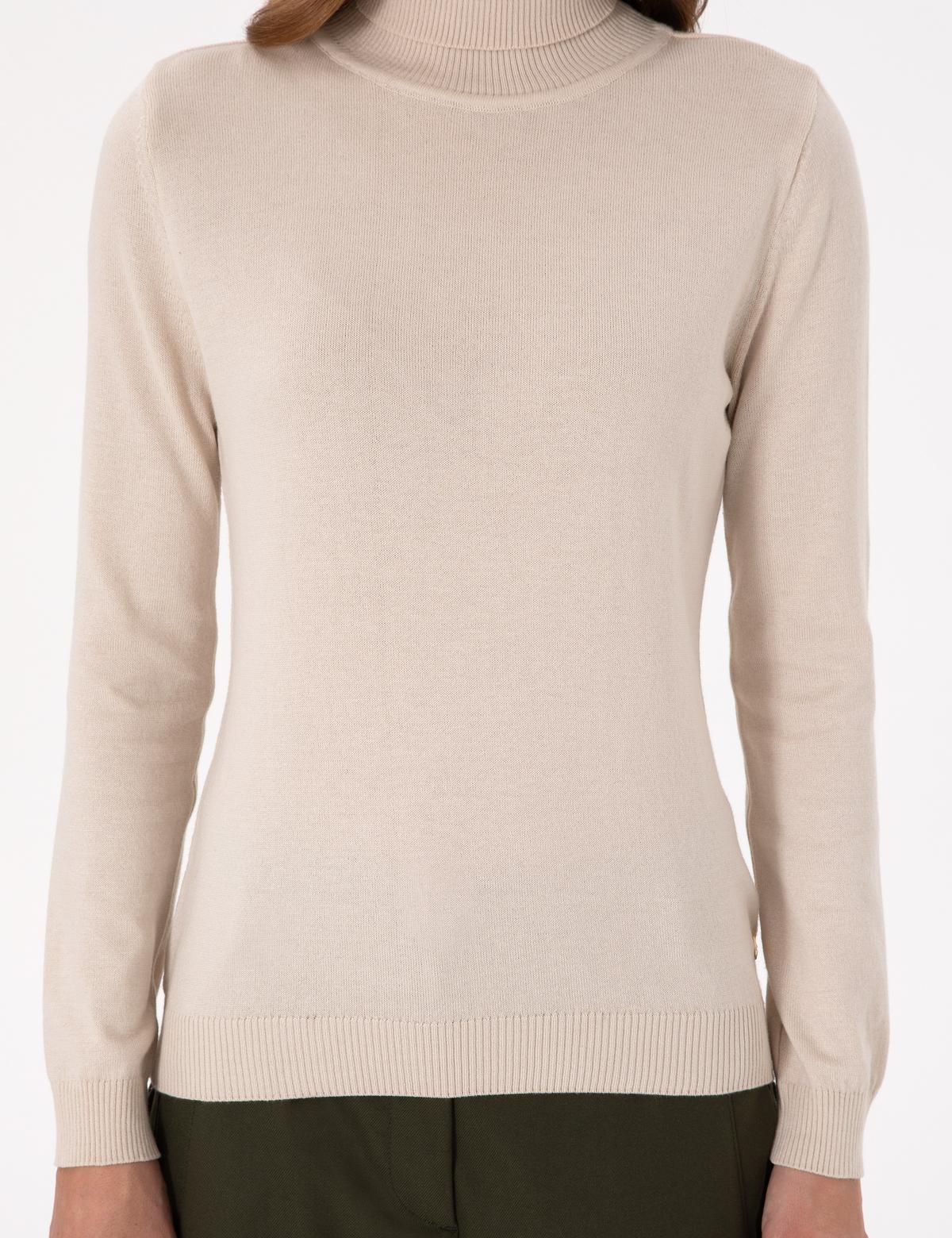 Bej Slim Fit Balıkçı Yaka Basic Kazak - 50300786010