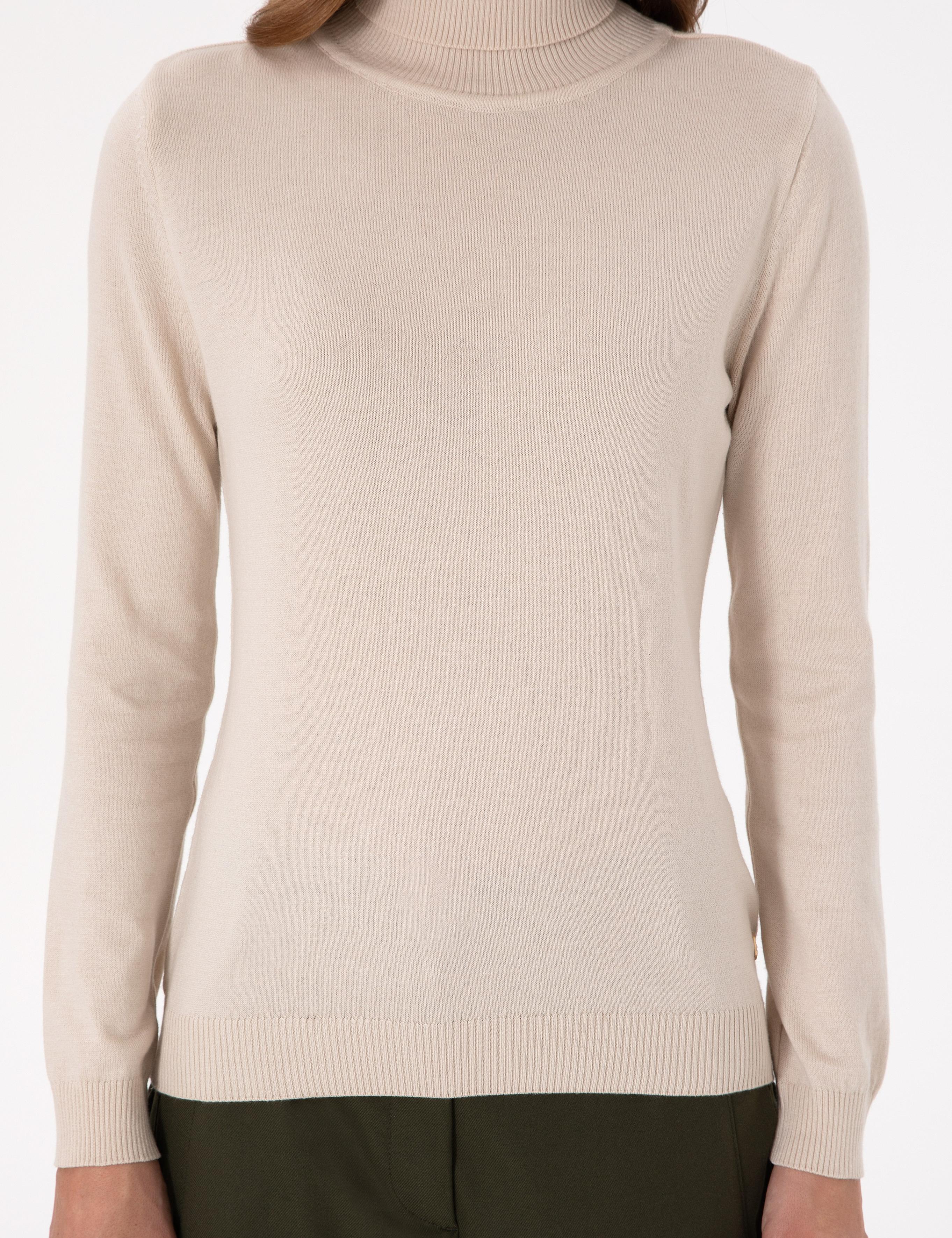 Bej Slim Fit Balıkçı Yaka Basic Kazak