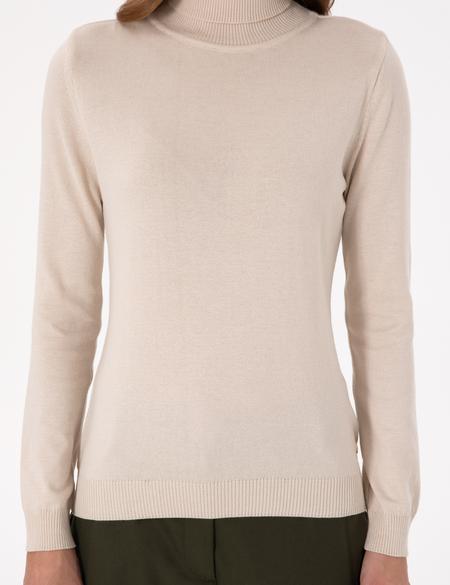 Bej Slim Fit Balıkçı Yaka Basic Kazak - 50300786010