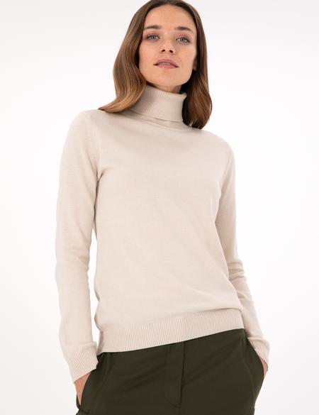 Bej Slim Fit Balıkçı Yaka Basic Kazak - 50300786010