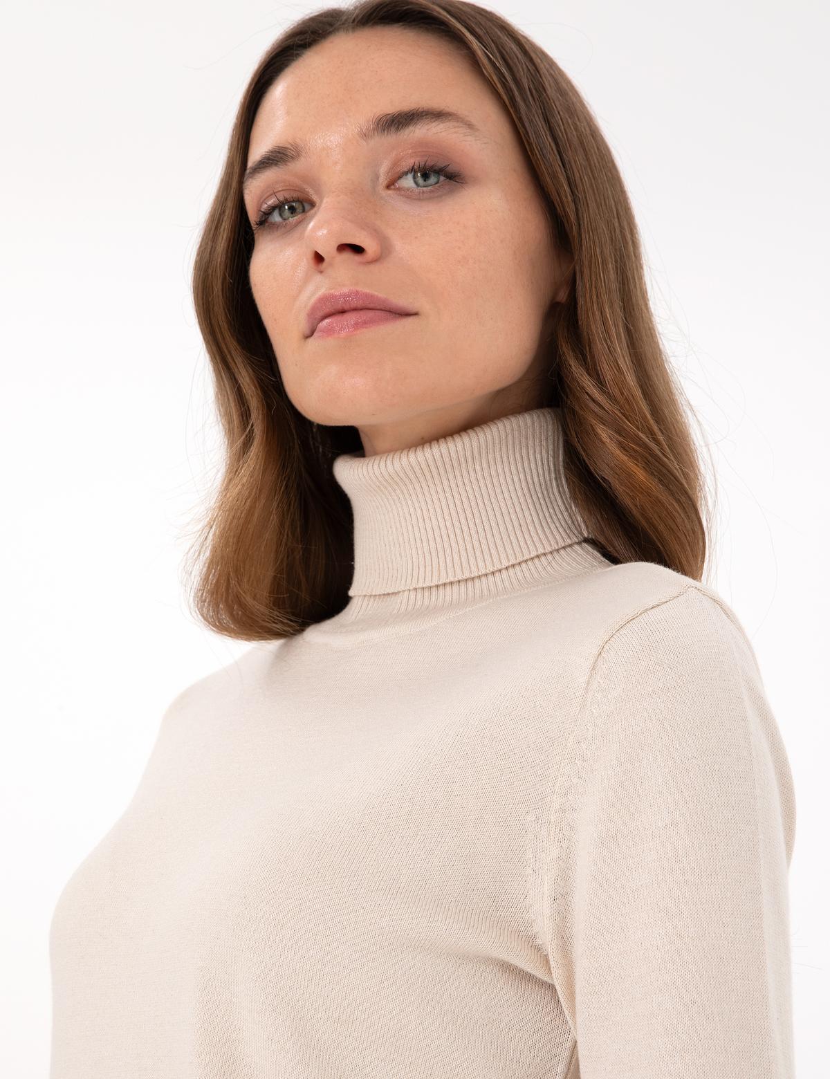 Bej Slim Fit Balıkçı Yaka Basic Kazak - 50300786010