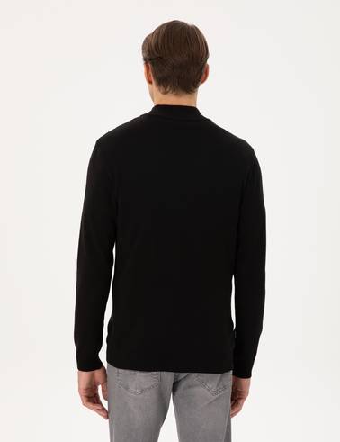 Siyah Slim Fit Fermuarlı Triko Hırka