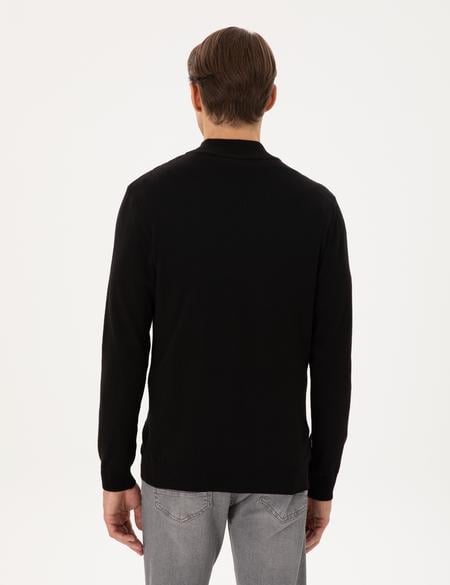 Siyah Slim Fit Fermuarlı Triko Hırka - 50300508009