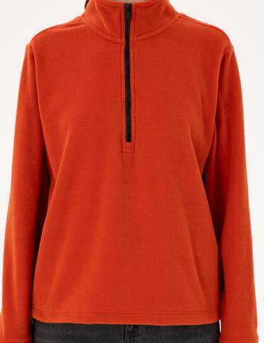 Kiremit Comfort Fit Fermuarlı Polar Sweatshirt