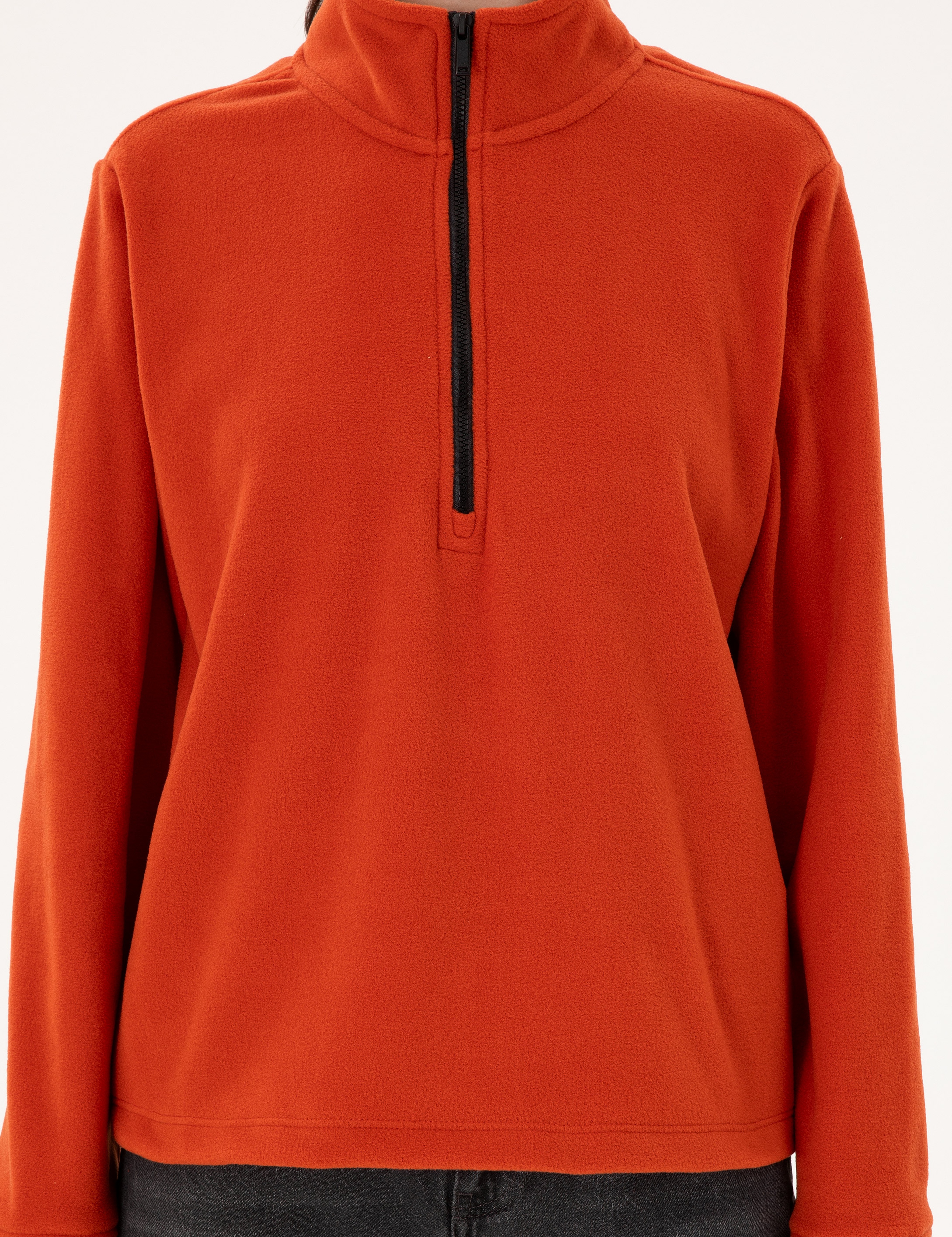 Kiremit Comfort Fit Fermuarlı Polar Sweatshirt - Image 6