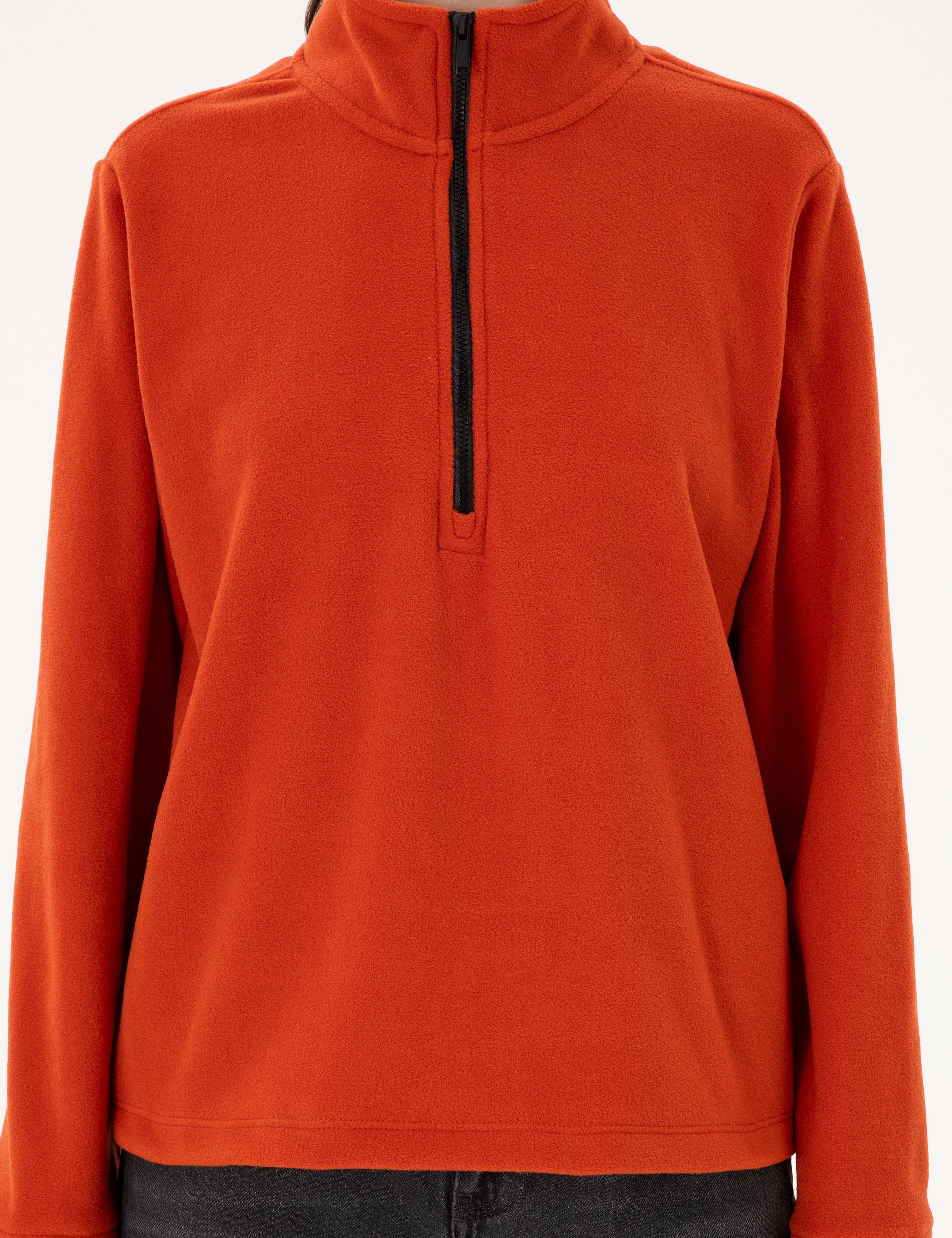 Kiremit Comfort Fit Fermuarlı Polar Sweatshirt