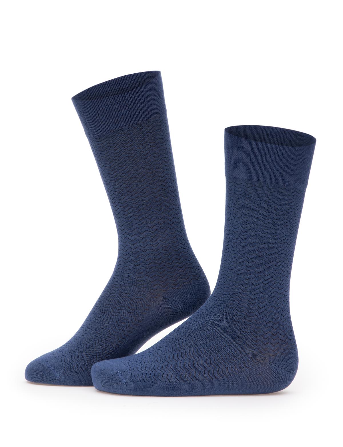 Erkek Bambu Karışımlı Mavi Soket Desenli Çorap