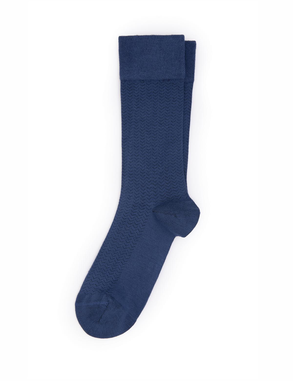 Erkek Bambu Karışımlı Mavi Soket Desenli Çorap - 50304462004