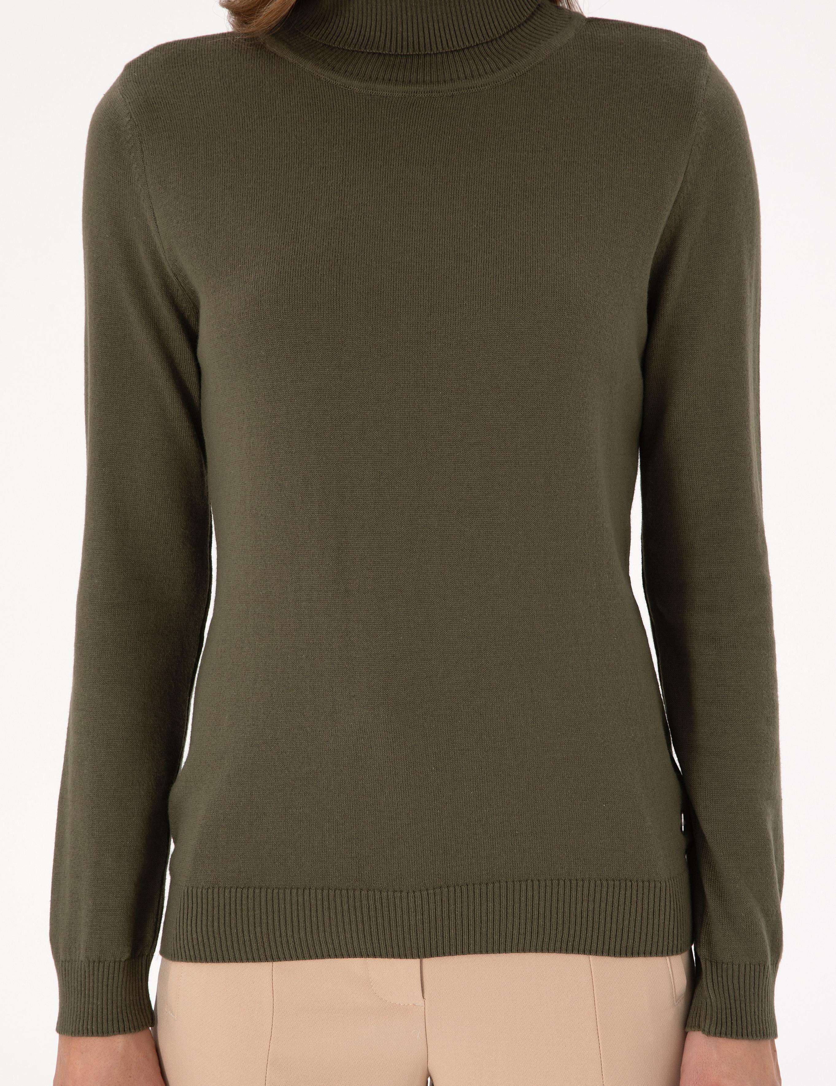 Haki Slim Fit Balıkçı Yaka Basic Kazak