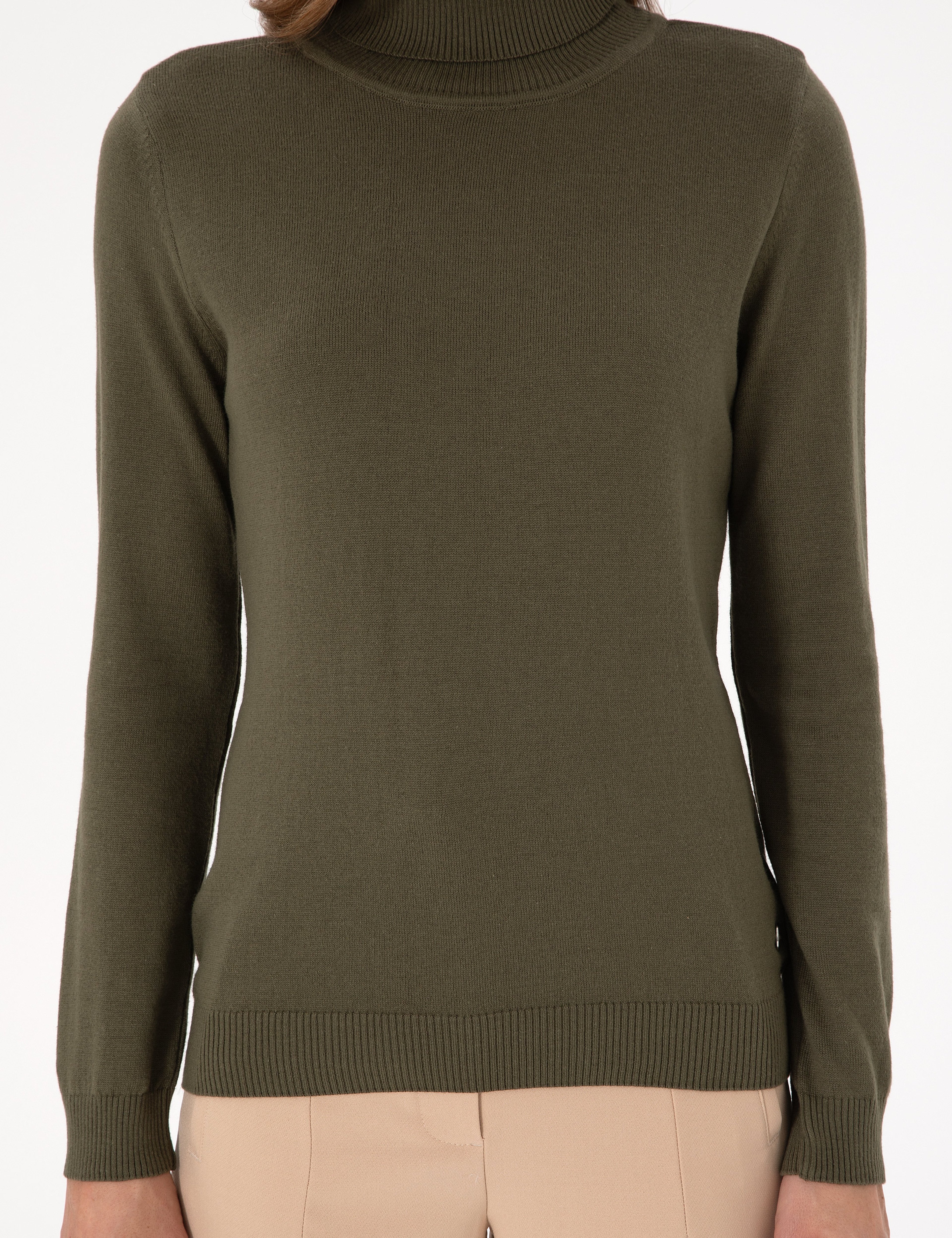 Haki Slim Fit Balıkçı Yaka Basic Kazak - Image 6