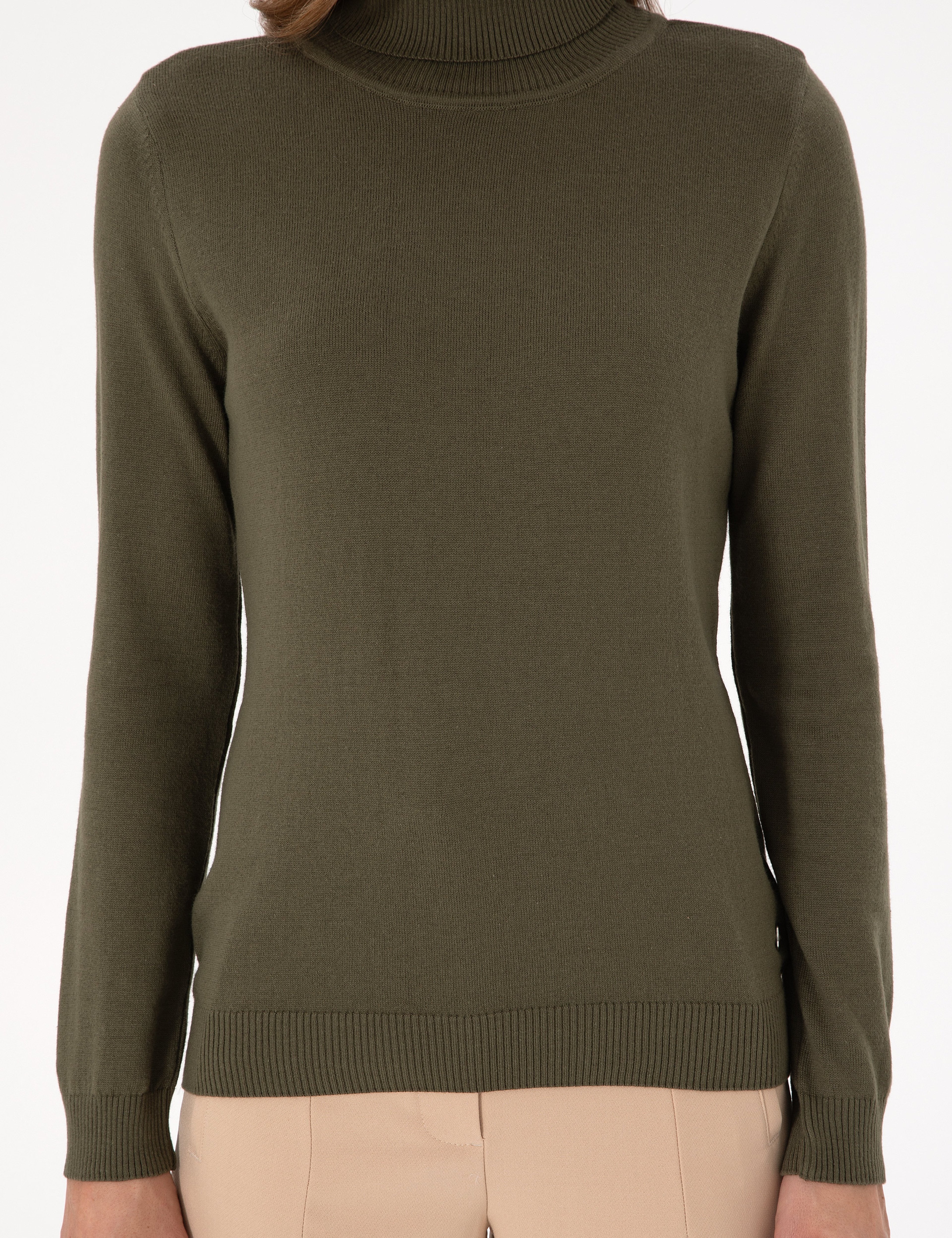 Haki Slim Fit Balıkçı Yaka Basic Kazak