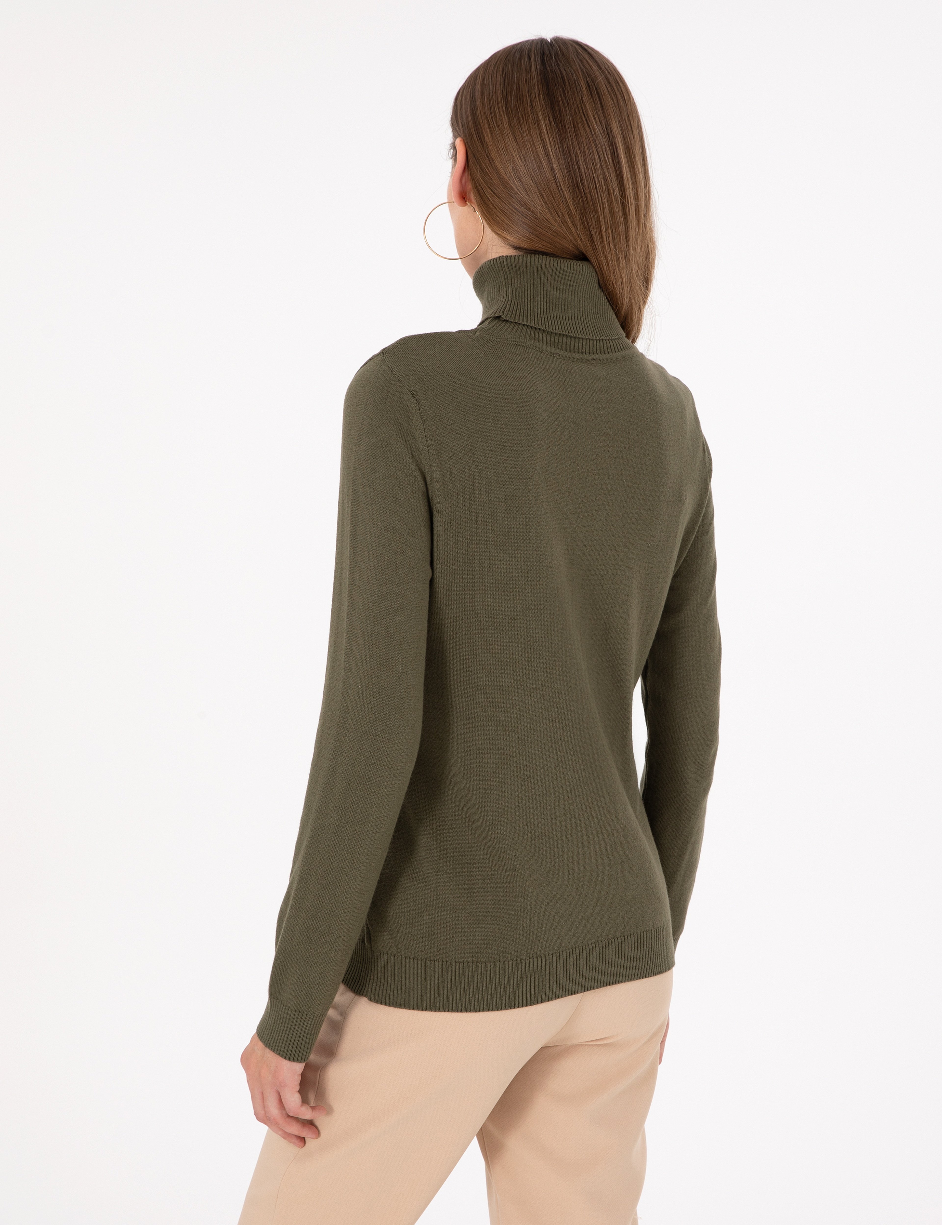 Haki Slim Fit Balıkçı Yaka Basic Kazak