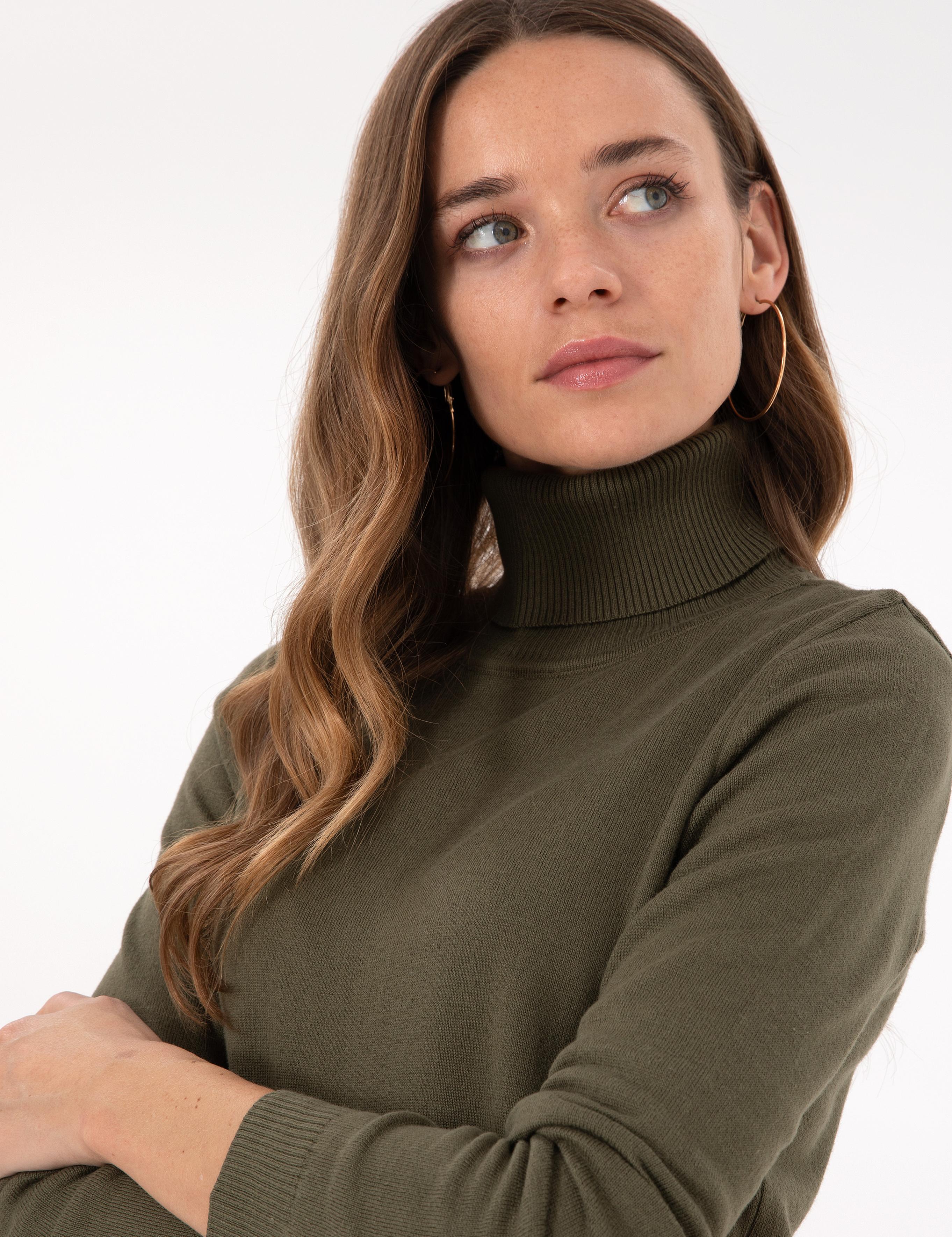 Haki Slim Fit Balıkçı Yaka Basic Kazak