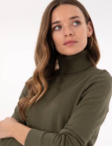 Haki Slim Fit Balıkçı Yaka Basic Kazak