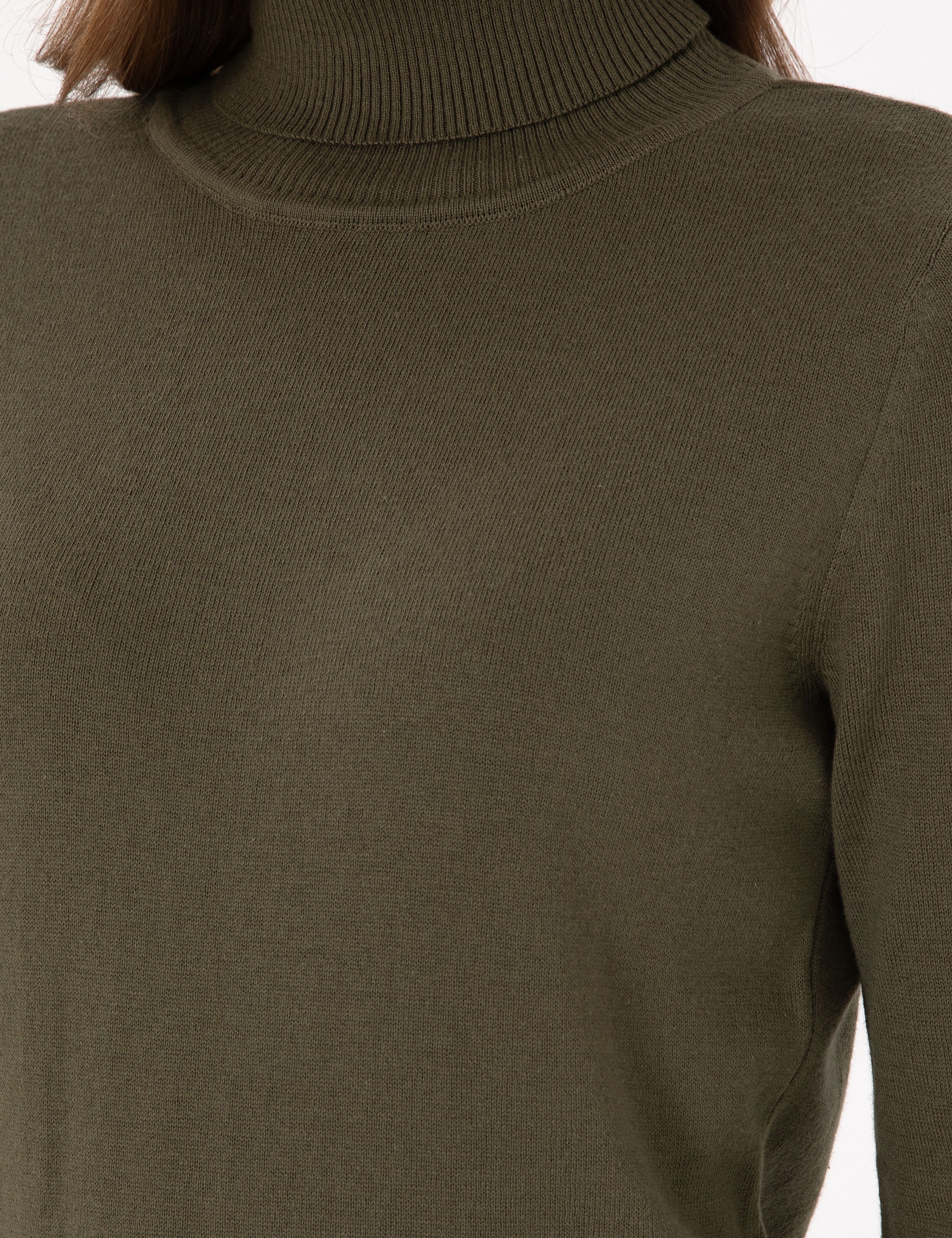 Haki Slim Fit Balıkçı Yaka Basic Kazak