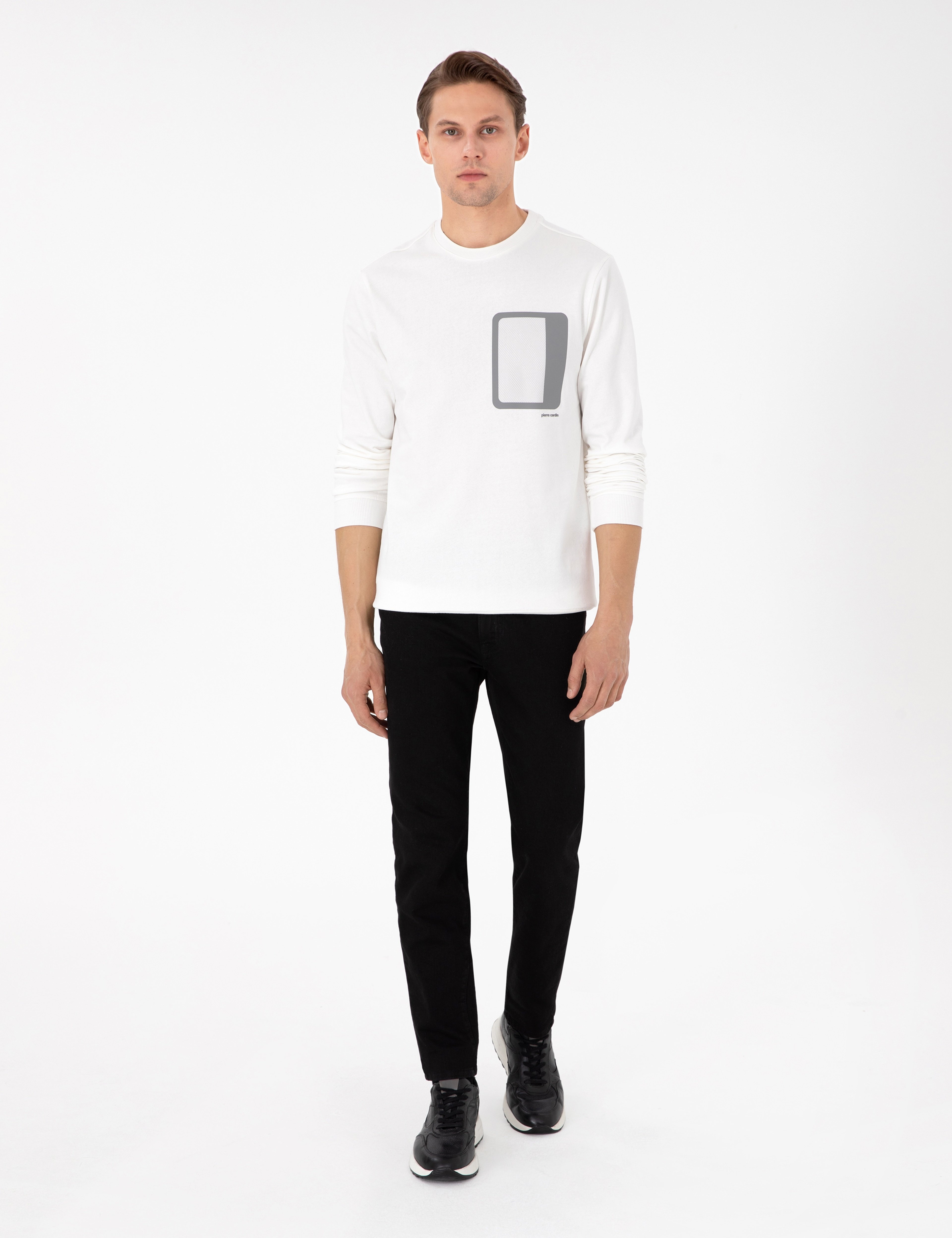 Ekru Regular Fit Bisiklet Yaka Sweatshirt