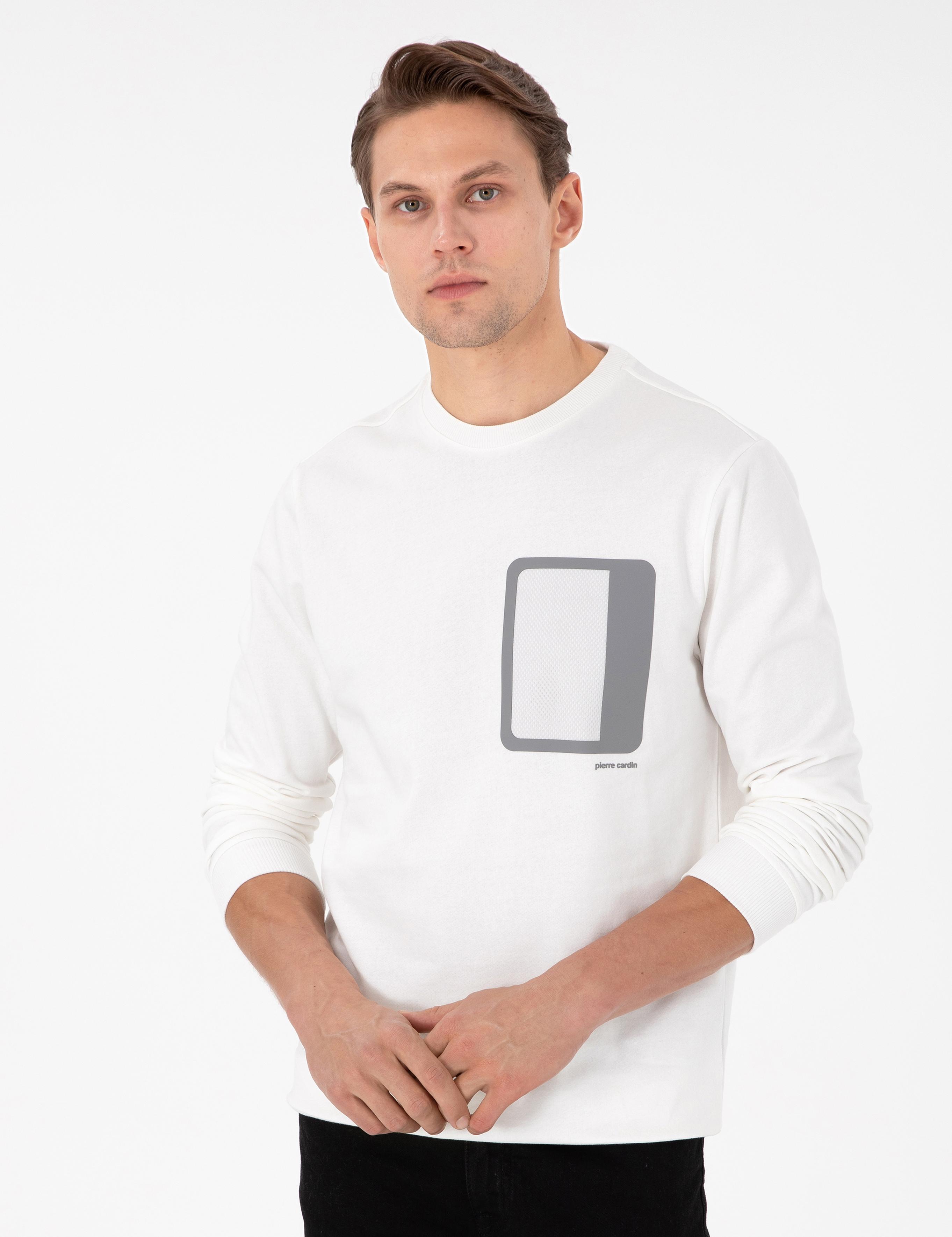 Ekru Regular Fit Bisiklet Yaka Sweatshirt