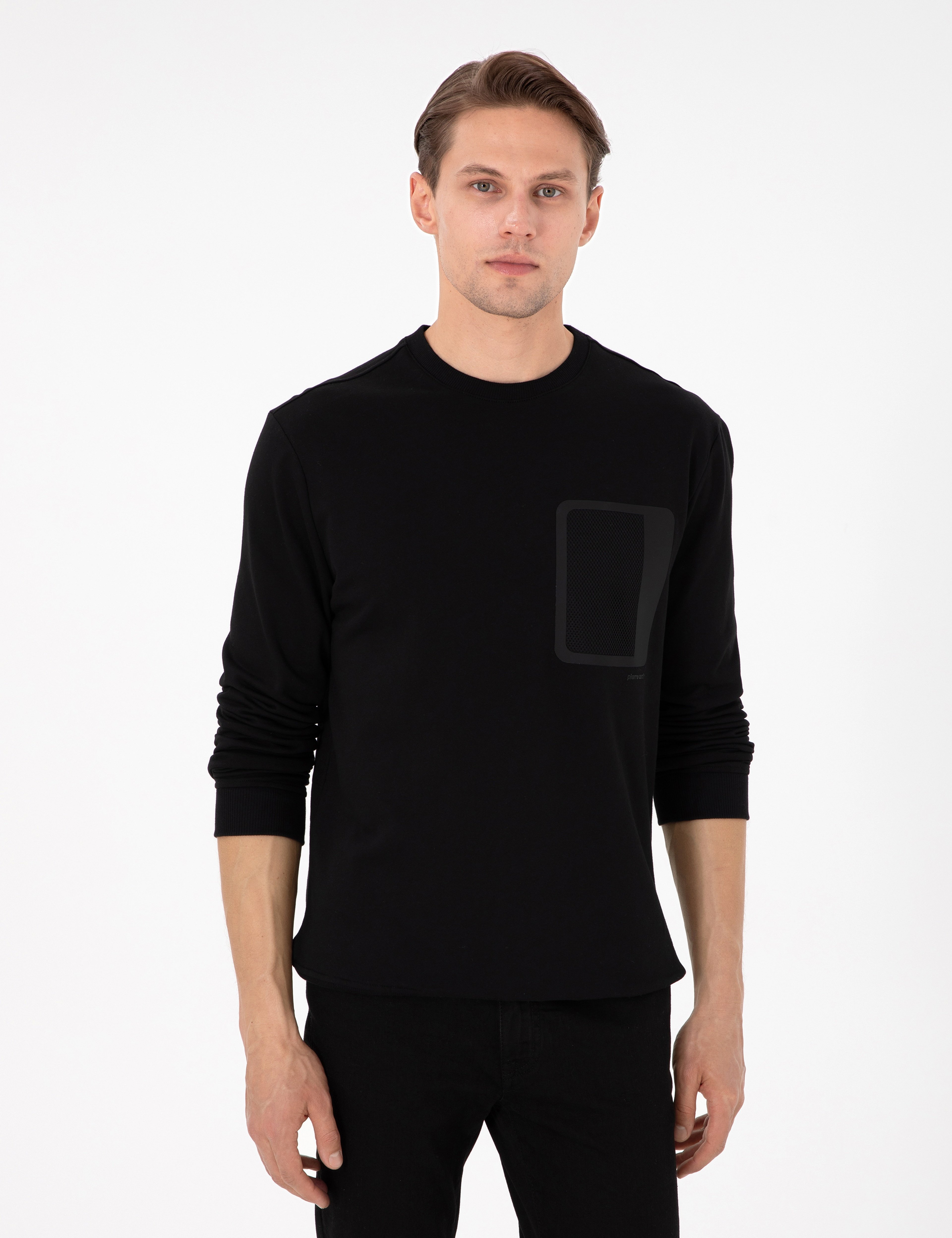 Siyah Regular Fit Bisiklet Yaka Sweatshirt - Image 1