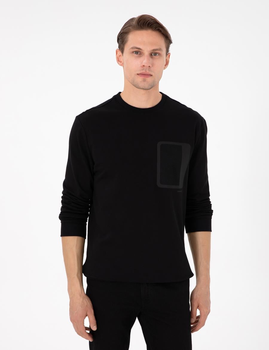 Siyah Regular Fit Bisiklet Yaka Sweatshirt
