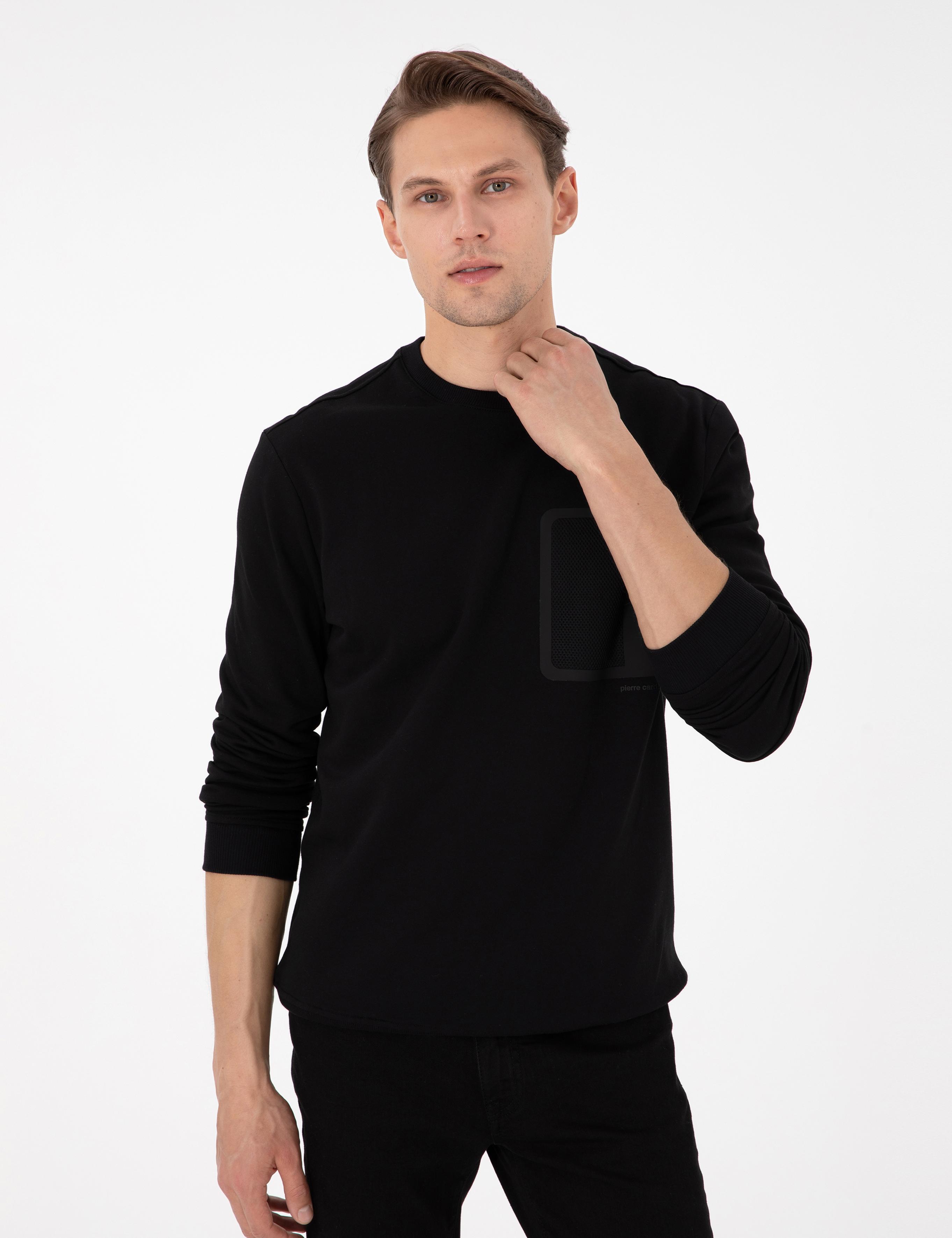 Siyah Regular Fit Bisiklet Yaka Sweatshirt