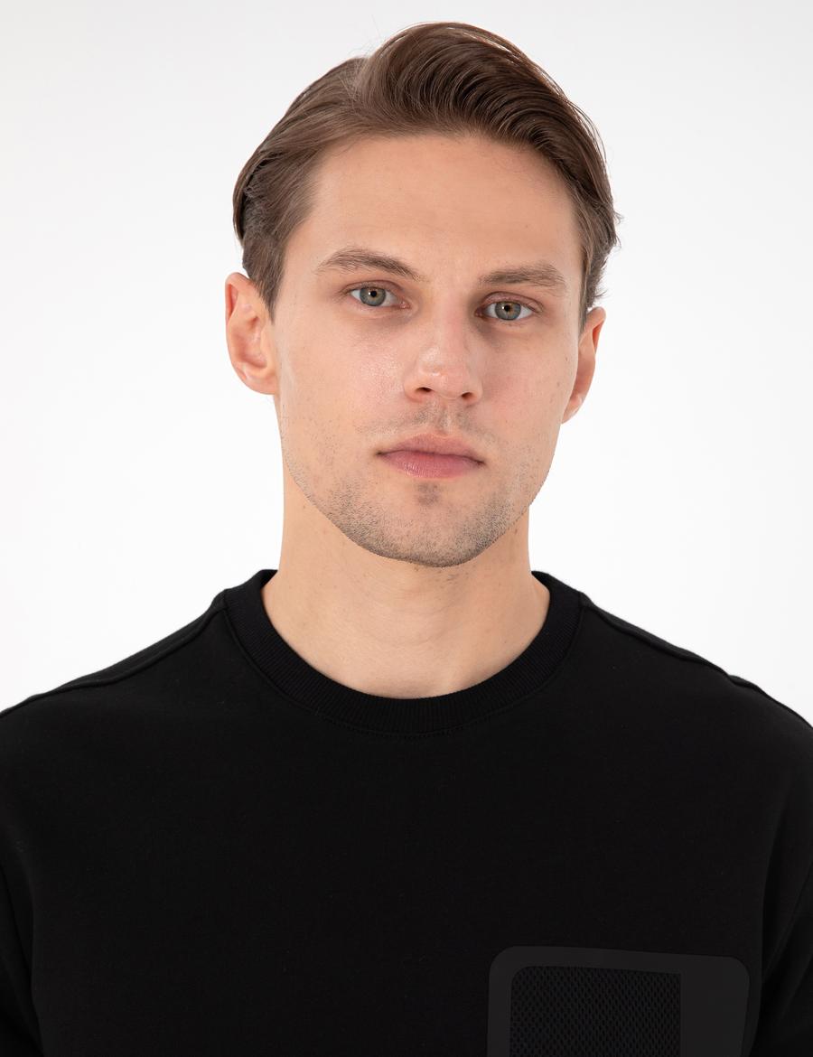 Siyah Regular Fit Bisiklet Yaka Sweatshirt