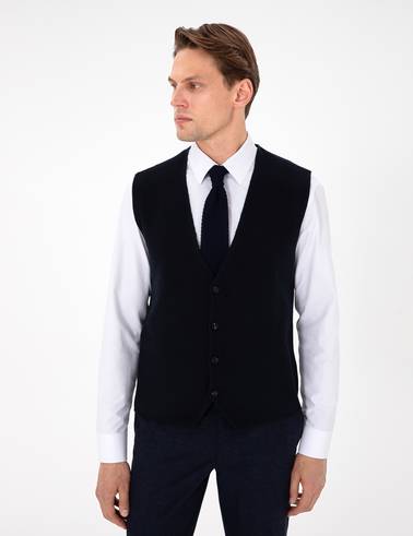 Lacivert Slim Fit V Yaka Triko Yelek