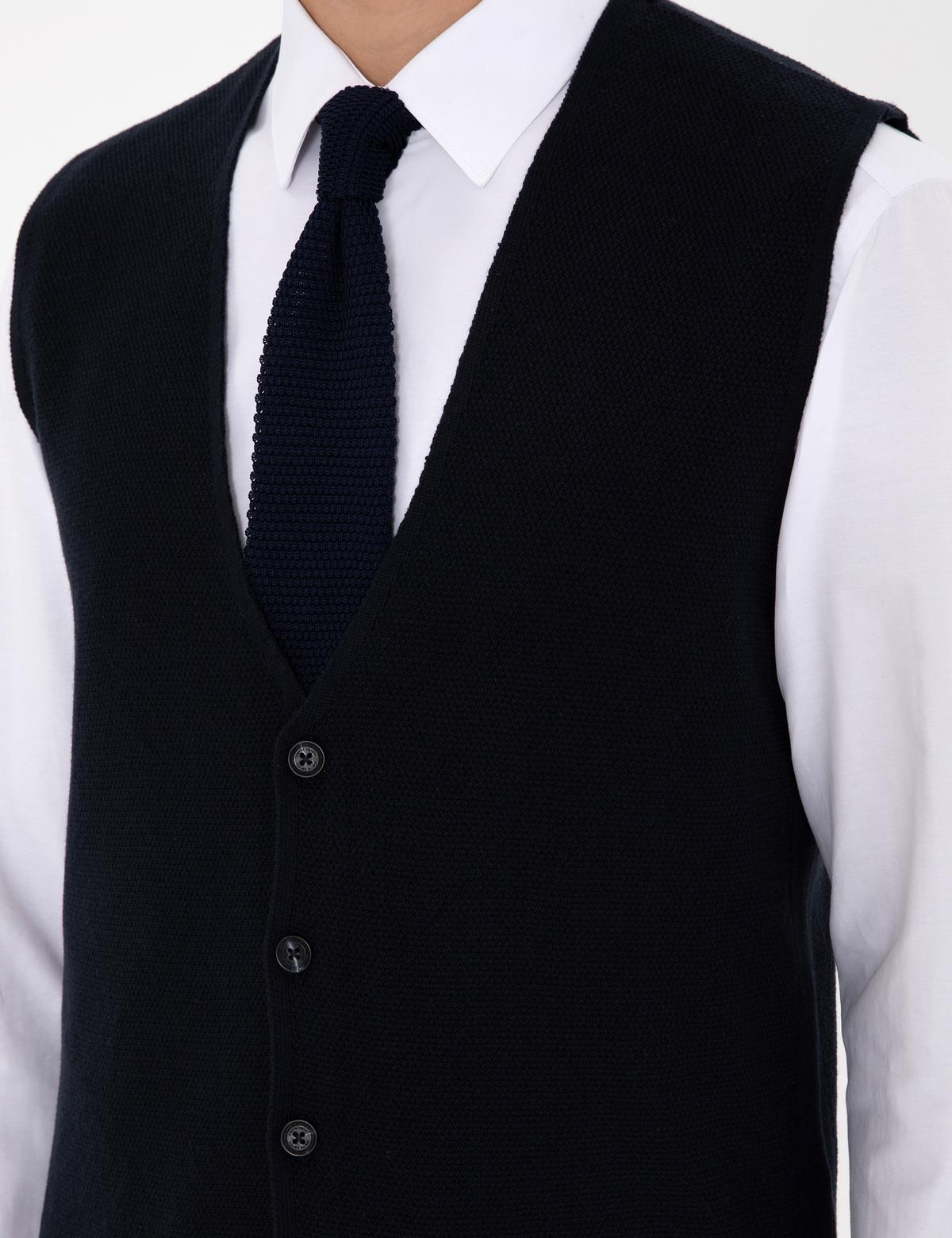 Lacivert Slim Fit V Yaka Triko Yelek - 50300522006