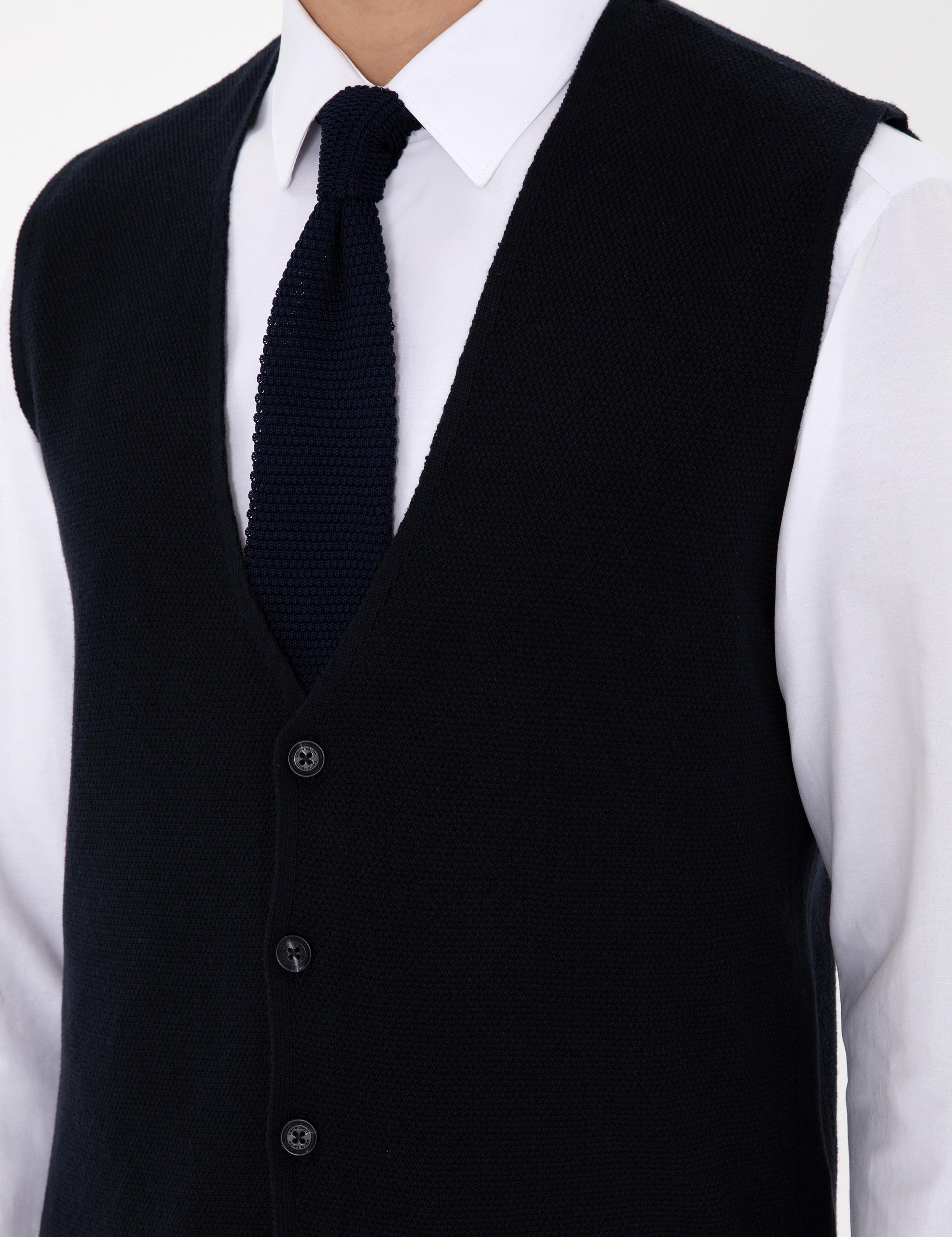 Lacivert Slim Fit V Yaka Triko Yelek