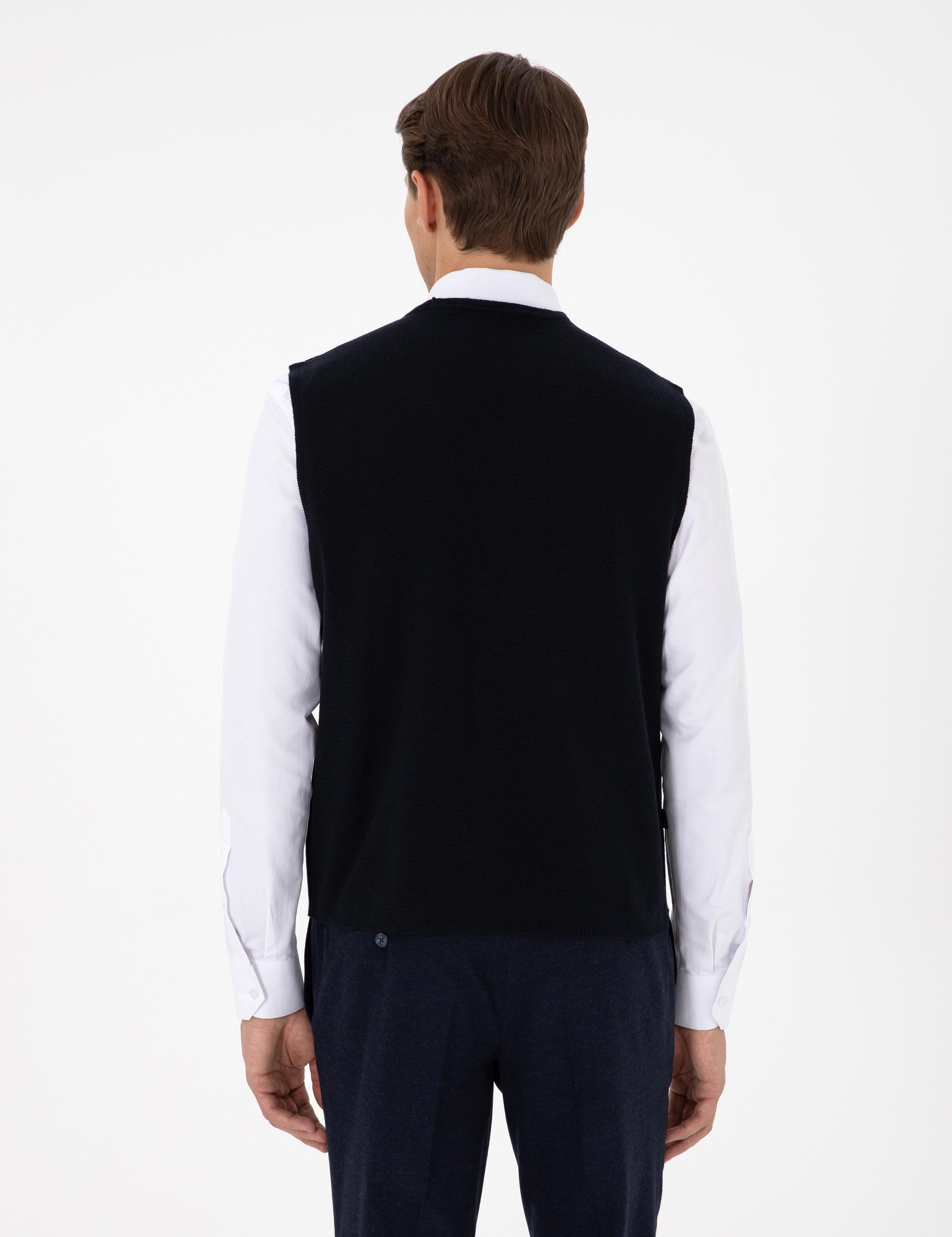 Lacivert Slim Fit V Yaka Triko Yelek