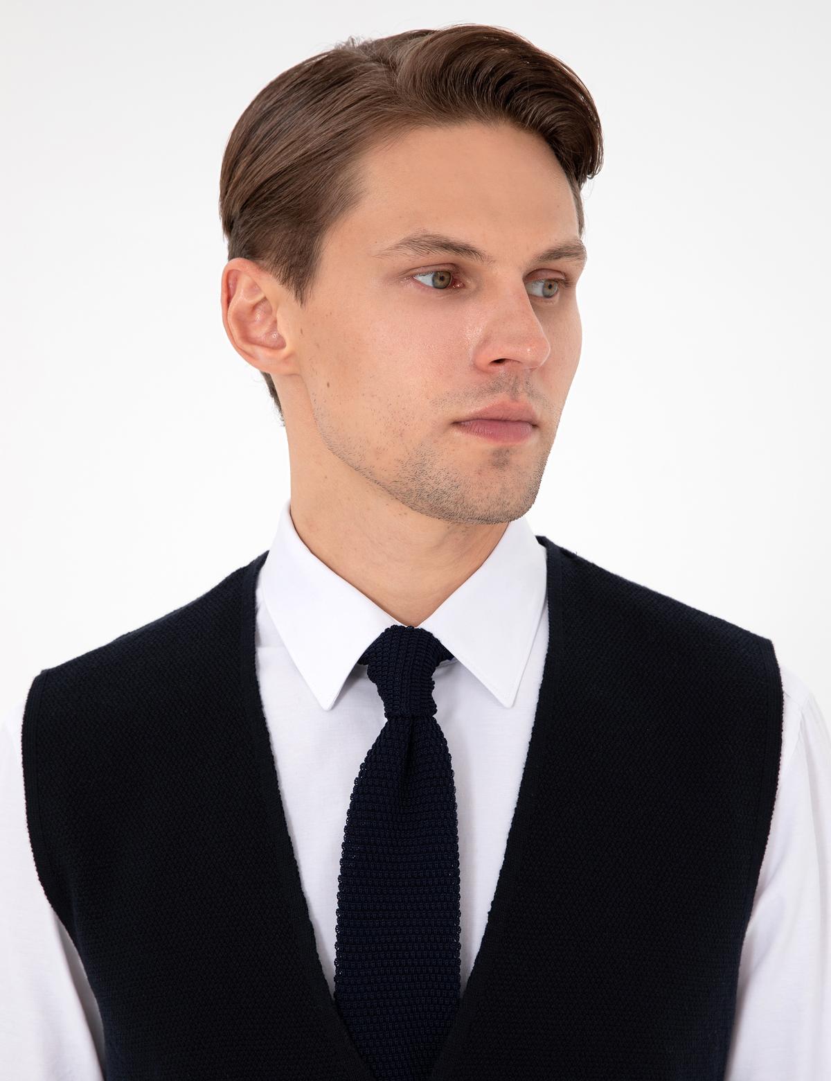 Lacivert Slim Fit V Yaka Triko Yelek - 50300522006