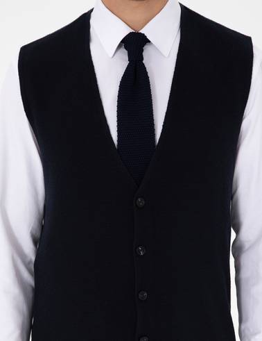 Lacivert Slim Fit V Yaka Triko Yelek