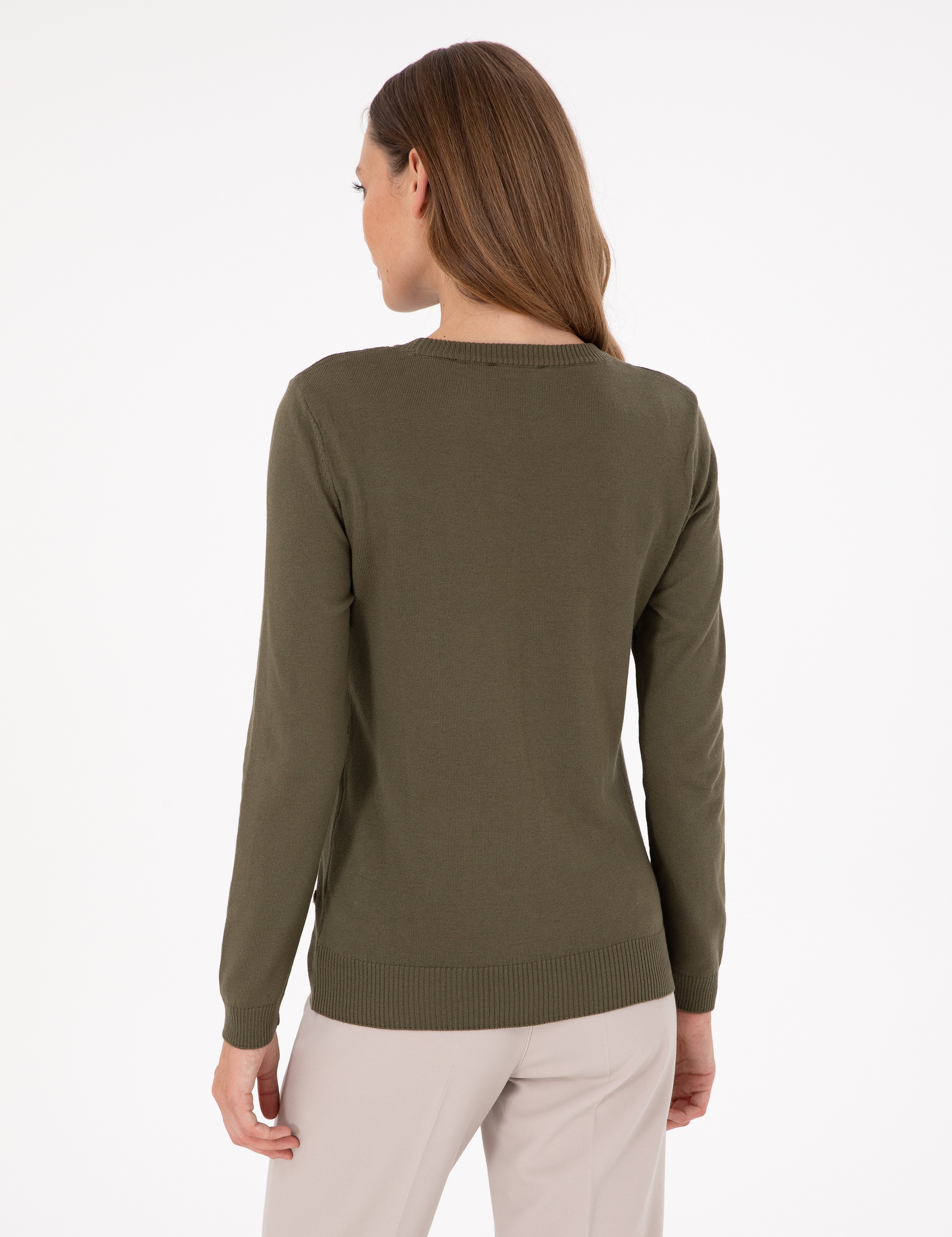 Haki Slim Fit Basic Kazak - Image 5