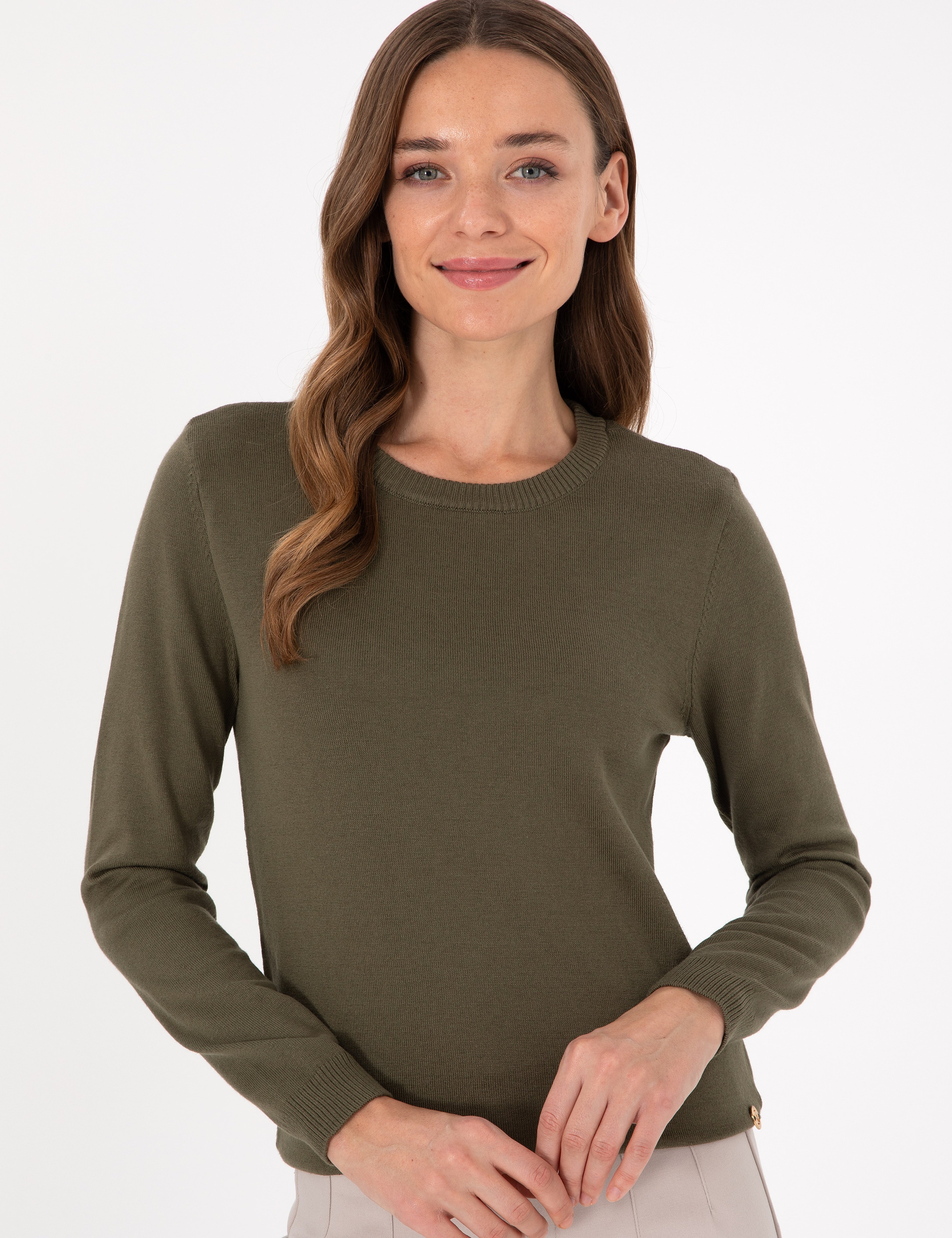 Haki Slim Fit Basic Kazak - Image 3